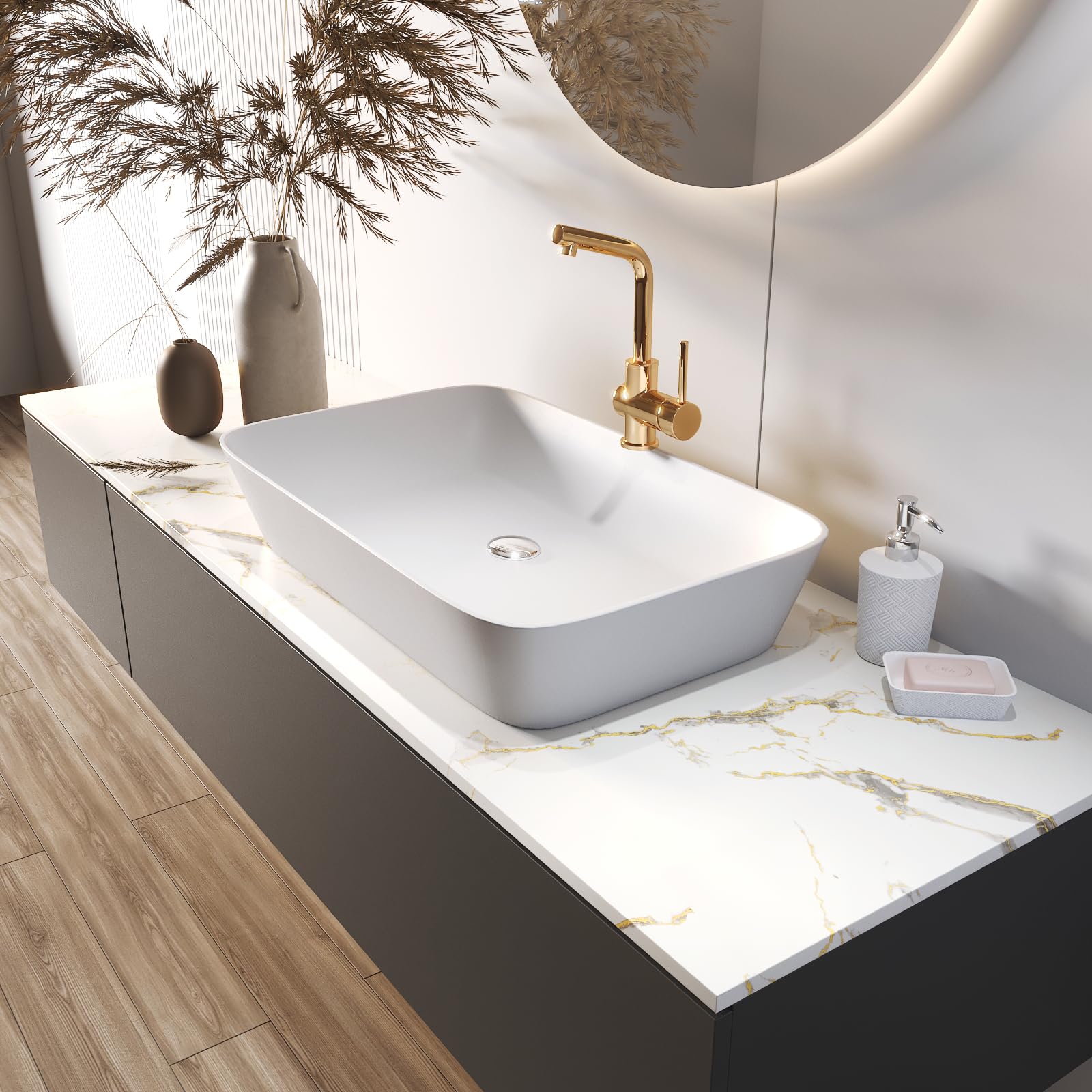 LACHEERY Thick White Marble Peel and Stick Wallpaper White and Gold Wallpaper for Kitchen Accent Wall Paper Counter Cover Peel and Stick Countertop Contact Paper Waterproof Matte Marble Roll 12"x160" - Medaid International