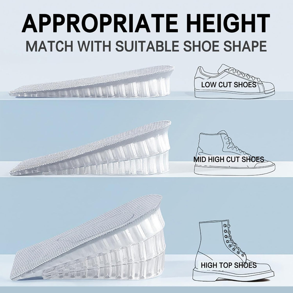 KASTWAVE 4-Layer Height Increase Insoles, Silicone Heel Cushion Inserts for Men and Women, Gel Heel Lift Inserts for Leg Length Discrepancy, 1Pair (Blue, 6.5 CM)