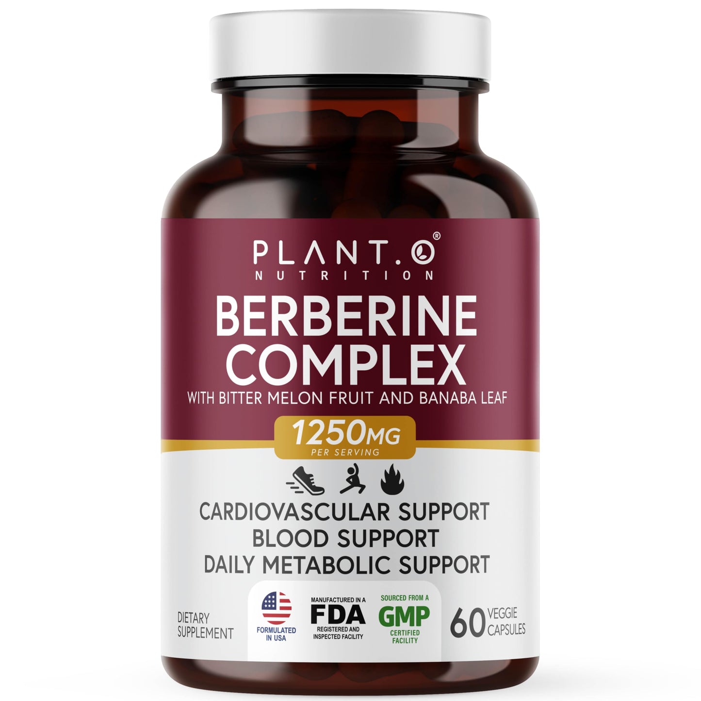 PLANT.O NUTRITION Berberine Supplement - 10xHigher Absorption Berberine HCI Complex with Bitter Lemon & Banaba Leaf - Cholesterol & Metabolic Clinically Researched Support - 60 Capsules Non-GMO - Medaid International