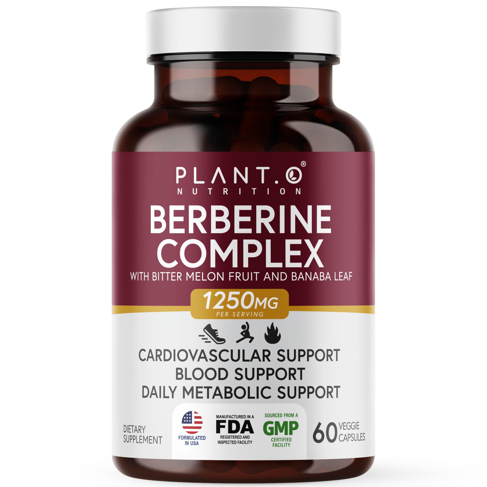 PLANT.O NUTRITION Berberine Supplement - 10xHigher Absorption Berberine HCI Complex with Bitter Lemon & Banaba Leaf - Cholesterol & Metabolic Clinically Researched Support - 60 Capsules Non-GMO - Medaid International