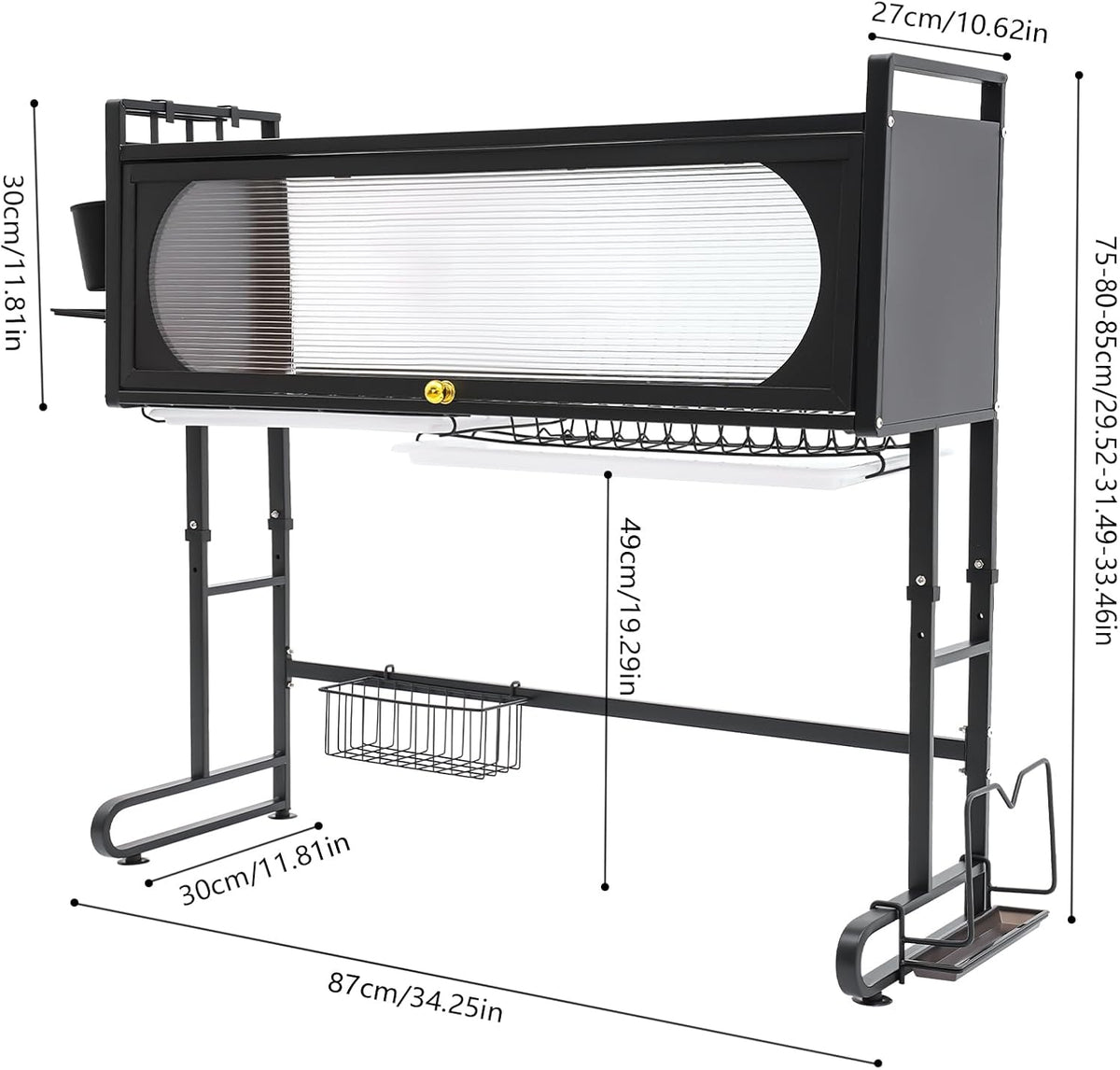 Over Sink Dish Drying Rack with Flip-Type Cabinet Door