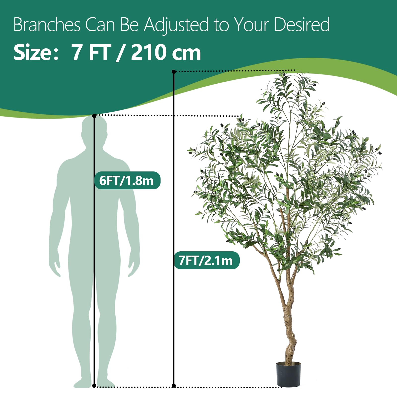 MYELLU 210 cm Olive Tree Artificial Decor - 2000 Leaves Fake Plant for Home Decor Faux Plant Indoor Artificial Olive Tree for Living Room Bedroom Office Live Streams Decorative Modern Greenery - Medaid International