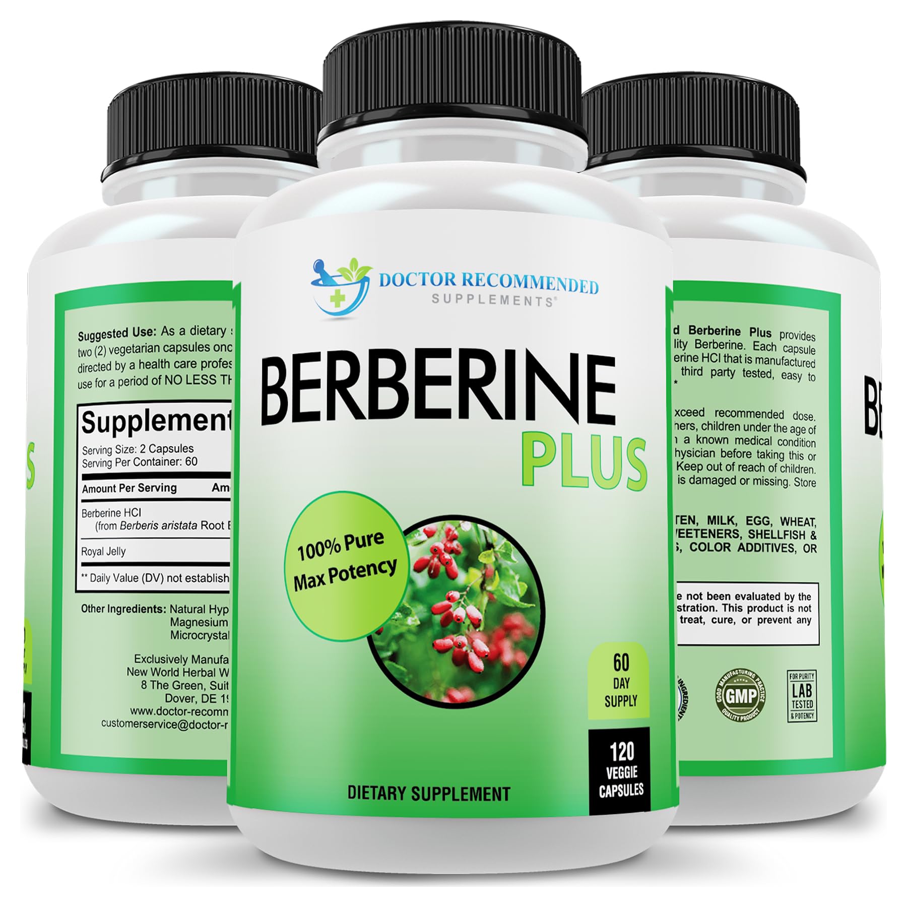 DOCTOR RECOMMENDED SUPPLEMENTS Berberine Plus 1200mg Per Serving - 120 Veggie Capsules with Royal Jelly - Medaid International
