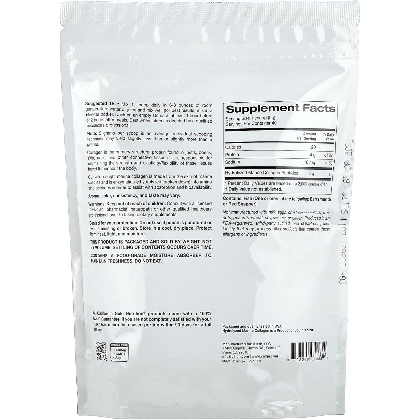 California Gold Nutrition Collagen Peptides Powder with Hyaluronic Acid, Support for Healthy Hair, Skin, Nails, Joints and Bones, Non-GMO, Gluten and Dairy Free, Unflavored, 7.05 oz (200 g)