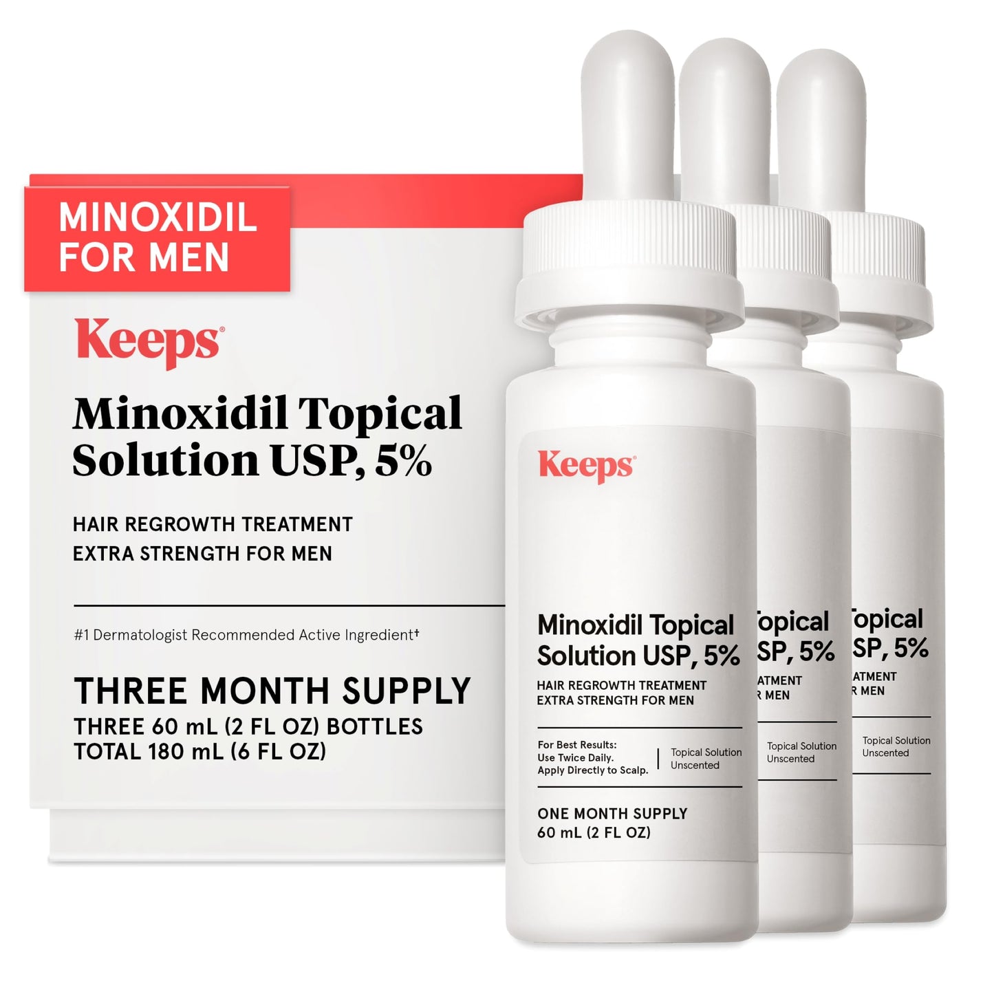 Keeps Extra Strength Minoxidil for Men - 5% Minoxidil Hair Growth Serum - Hair Loss & Regrowth Treatment for Thinning & Bald Spots - Clinically Proven Hair Growth Products - Unscented Topical Aerosol - Medaid International