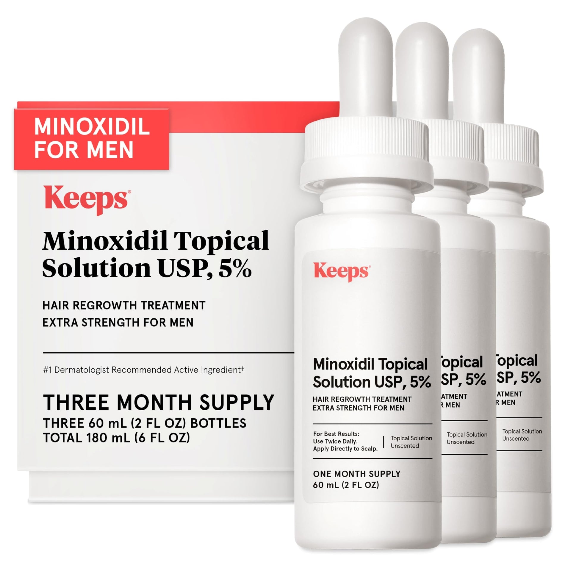 Keeps Extra Strength Minoxidil for Men - 5% Minoxidil Hair Growth Serum - Hair Loss & Regrowth Treatment for Thinning & Bald Spots - Clinically Proven Hair Growth Products - Unscented Topical Aerosol - Medaid International