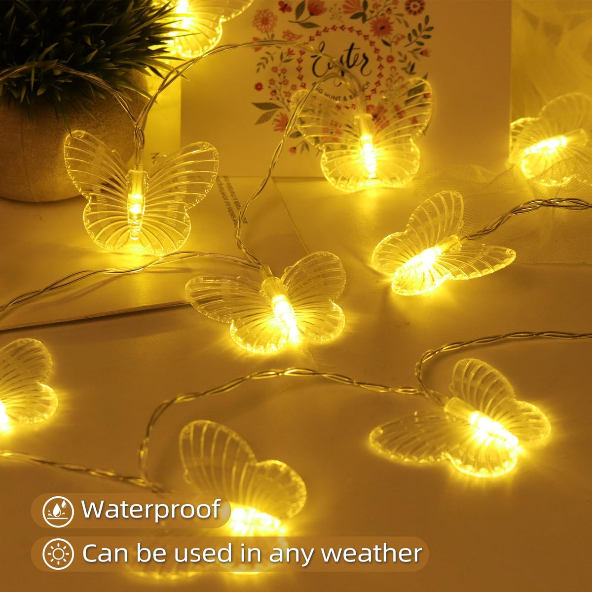 TERRIFI LED String Lights, 3M 20LED Battery Operated String Romantic Flower Rose Fairy Light, Indoor Outdoor Decorations Large Rose Flower Diameter (1, Butterfly Fairy String Lights)