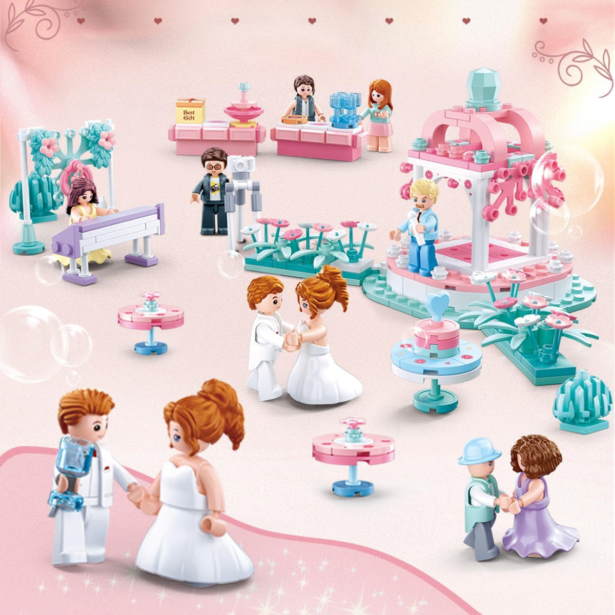 KASTWAVE Building Set, Dream Wedding Building Block, Girl Roleplay Set Toy for Kids, Adult STEM Blocks with Minifigure for Kids Age 7 8 9 10 11 and Adult Wedding Souvenir, 353 PCS