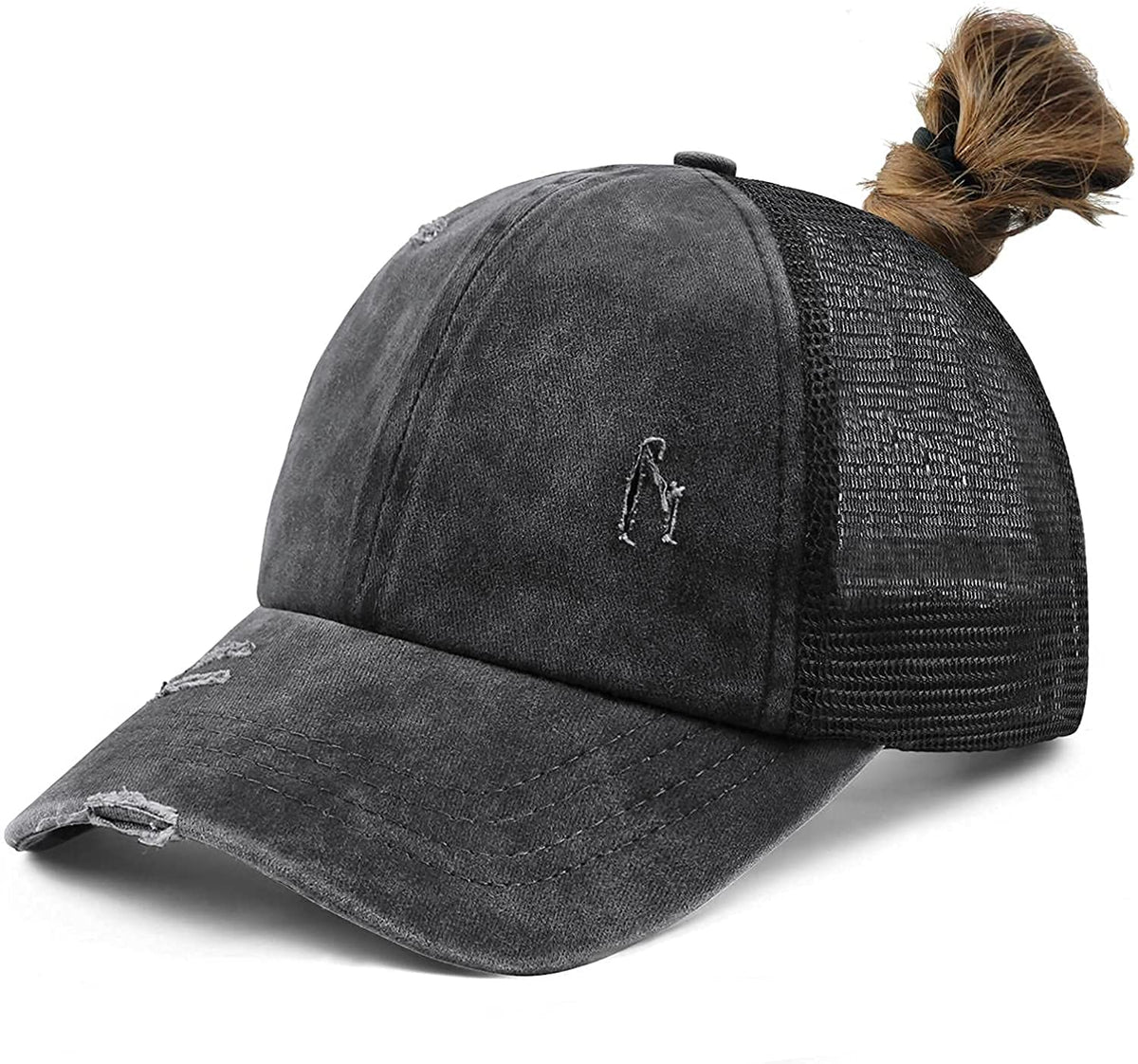 KASTWAVE Lady Trucker Hat, Cross Ponytail Hat, High Ponytail Hat, Women's Baseball Cap, Beanie(Black)