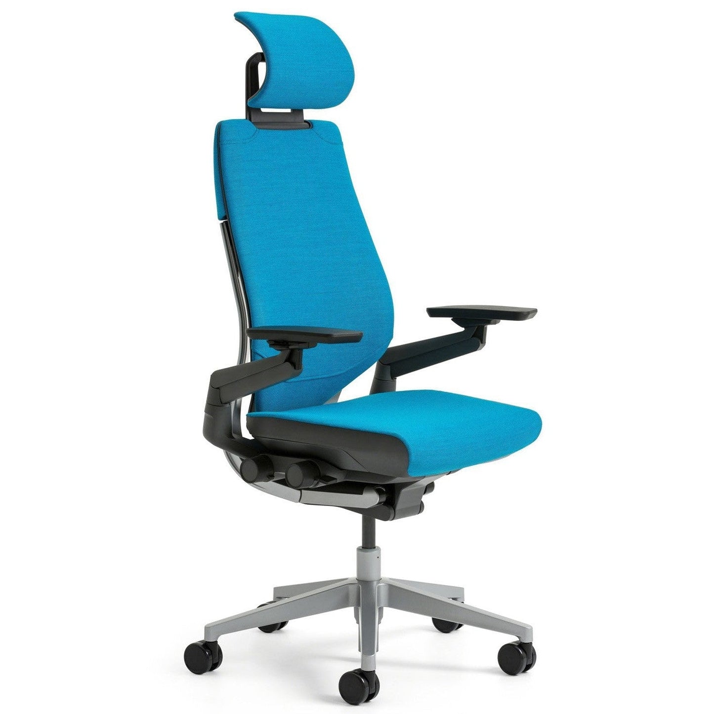 Steelcase Gesture Office Desk Chair with Headrest Plus Lumbar Support Cogent Connect Turmeric Honey 5S16 Fabric High Black Frame Hard Floor Casters - Medaid International