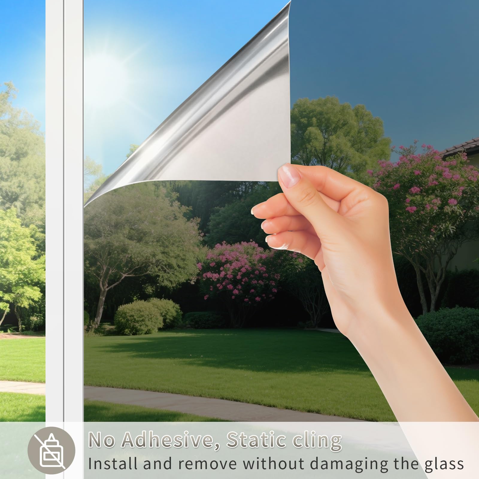 FILMGOO One Way Privacy Window Film Mirror Window Tint for Home Daytime Privacy Heat Control Anti UV Static Cling Covers (Black Silver,17.5 Inch X 94.48 Inch) - Medaid International