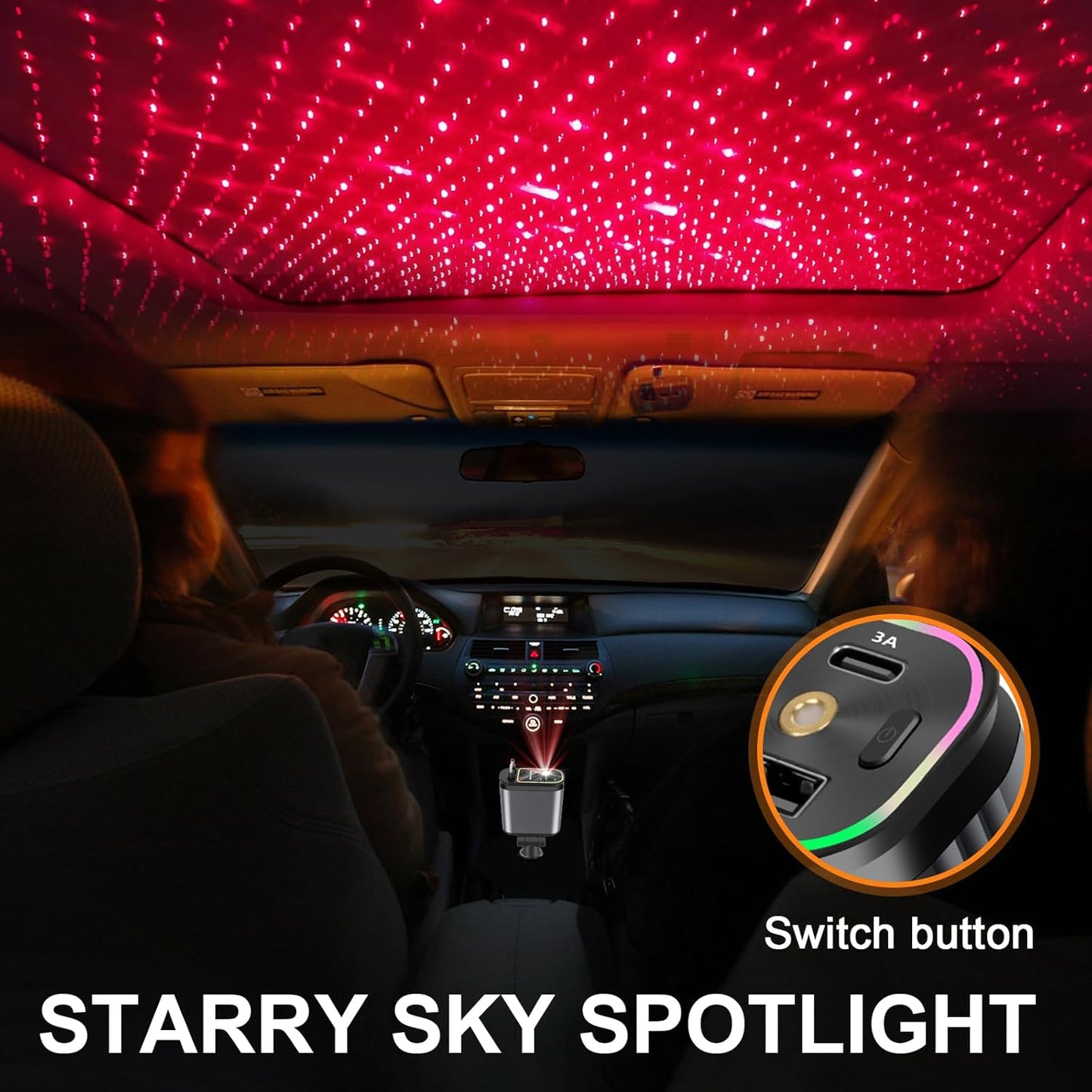 4-in-1 - Retractable Car Charger with Starry Light 120 Watt Fast Charger IOS and Android