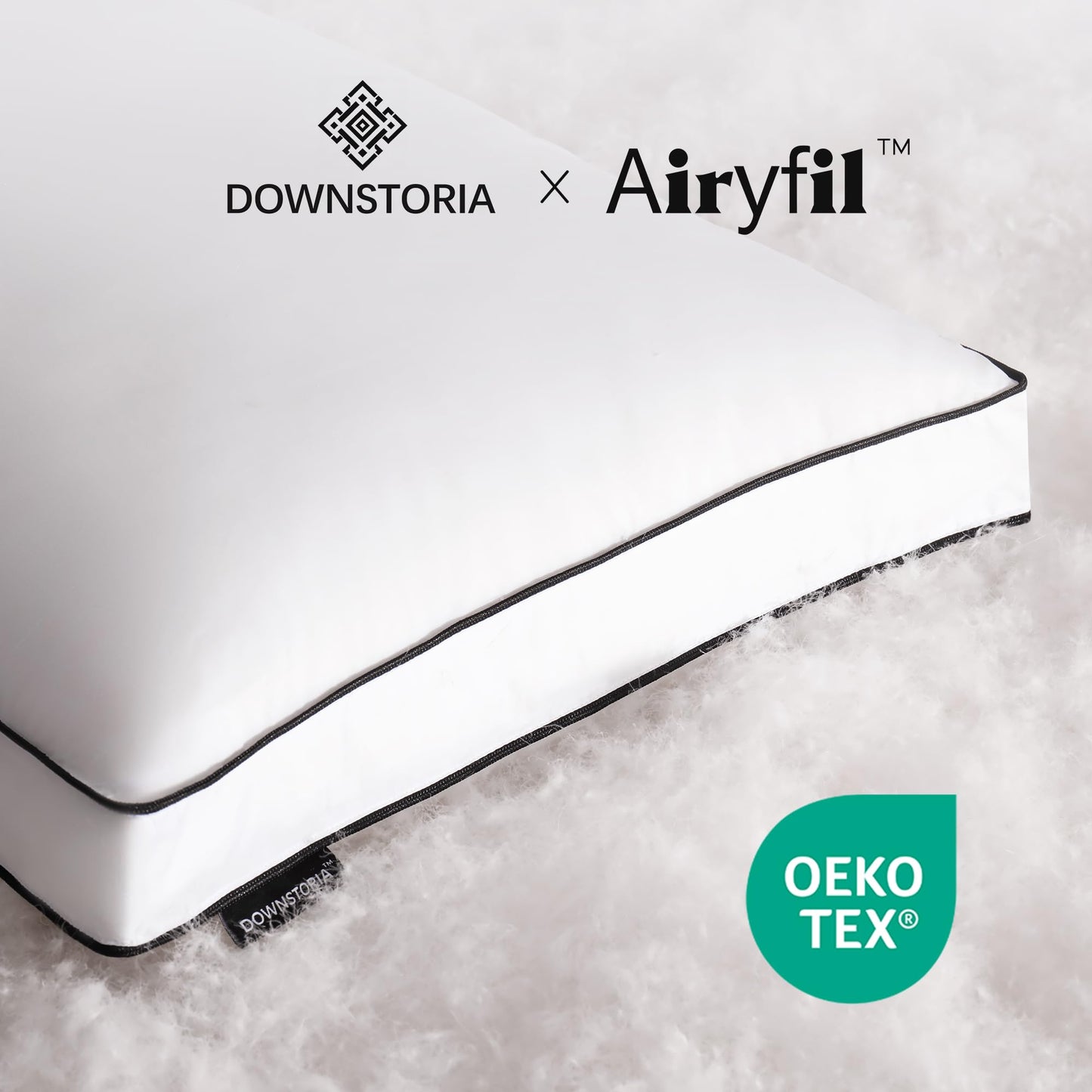 DOWNSTORIA Feather Down Pillows Queen Size Set of 2 with Gusset, Luxury Hotel Collection Bed Pillow 2 Pack, Down Surrounded Gusseted Pillows for Sleeping, Soft Fluffy for Side, Back Sleepers 20x30 in. - Medaid International