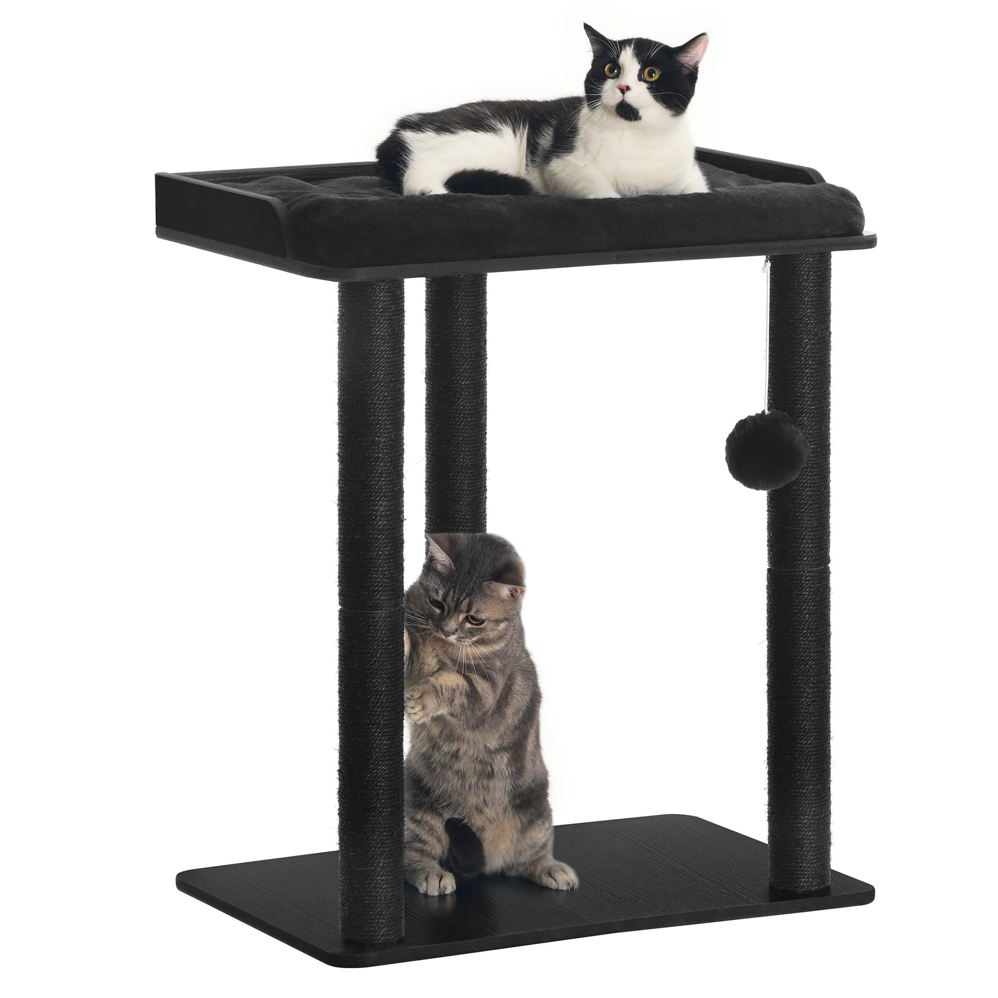 FourFurPets 26.7in Cat Tree Tower Condo, Cat Scratch Posts for Indoor Cats, Big Plate, Three 23.6in Full Sisal Scratching Posts, Black - Medaid International
