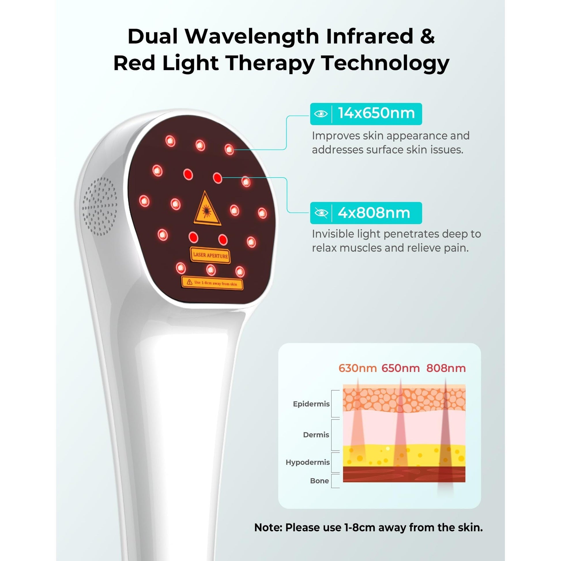 Zelvory Cold Red Light Therapy Device with Stand, Infrared Light Therapy Wand Targets Sore Muscles & Joints Issues, Hand-held lllt Low Level Pain Relief Machine (4 * 808nm+14 * 650nm) - Medaid International