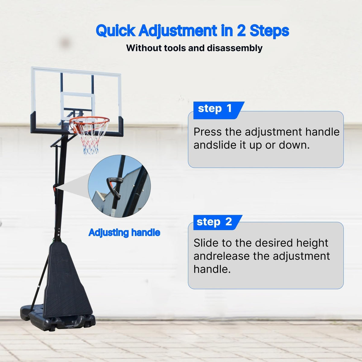 Basketball Hoop 120cm Backboard Portable Basketball Goals Outdoor and Portable Wheels, 2.45-3.05m Stepless Regulation Crank Adjust Basketball Goal System