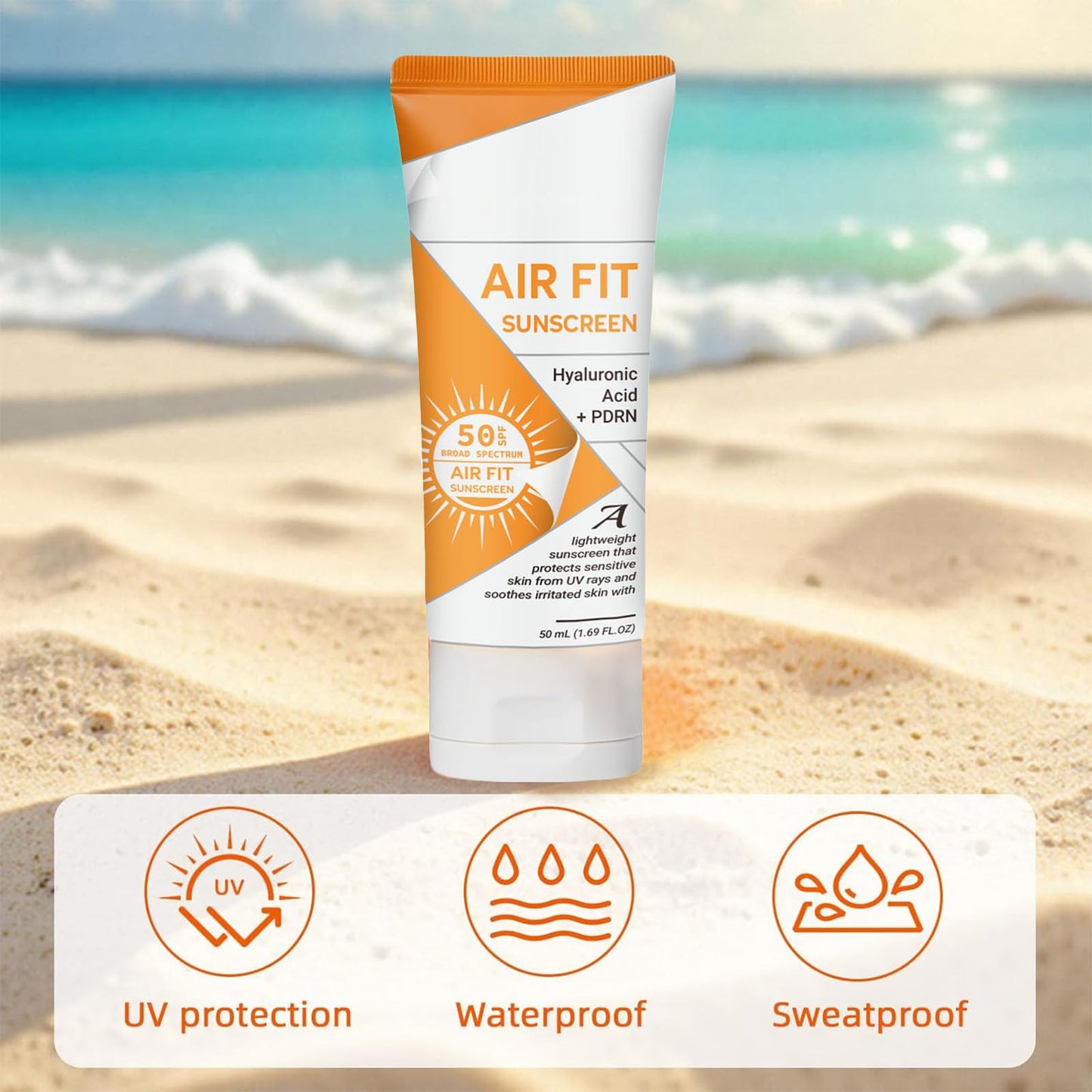Air Fit Sunscreen Korean SPF 50 - Face & Body Sunscreen with Hyaluronic Acid, Lightweight, Non-Greasy, Moisturizing Sun Cream, Broad Spectrum UVA/UVB Protection (1) - Medaid International