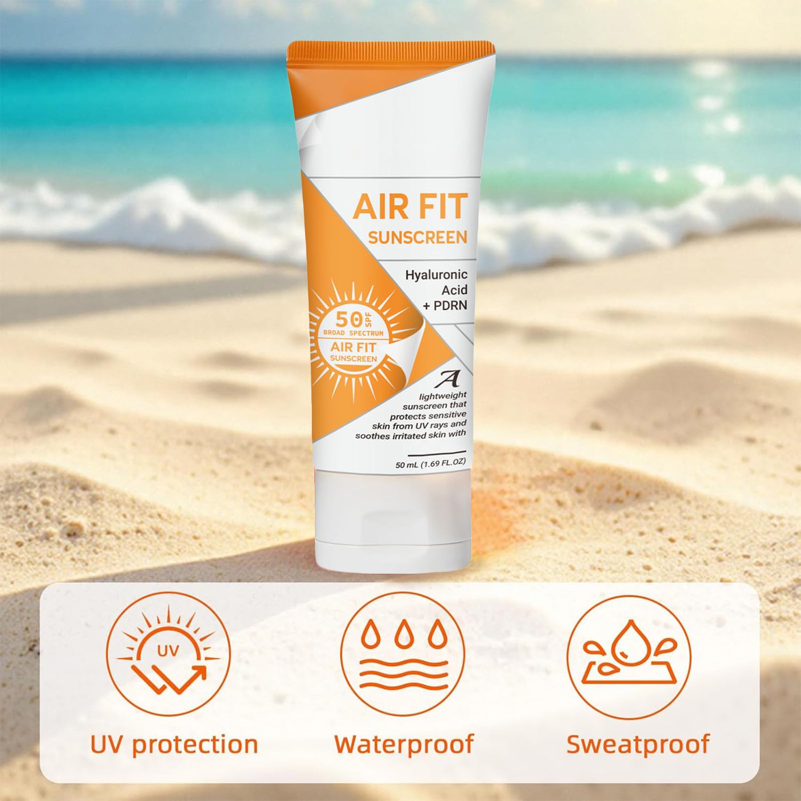 Air Fit Sunscreen Korean SPF 50 - Face & Body Sunscreen with Hyaluronic Acid, Lightweight, Non-Greasy, Moisturizing Sun Cream, Broad Spectrum UVA/UVB Protection (1) - Medaid International