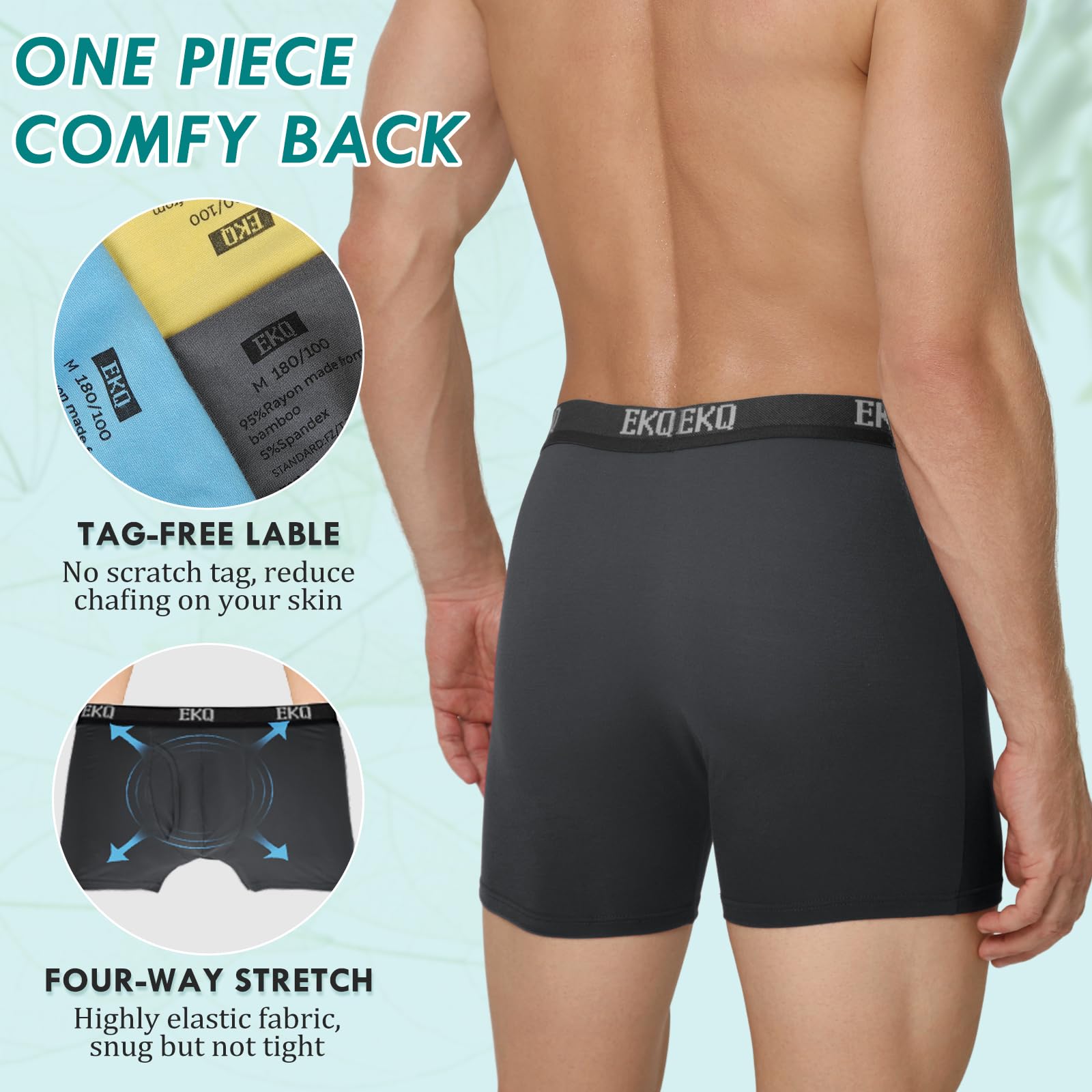 EKQ Mens Underwear Breathable Boxer Briefs 7 Pack Bamboo Rayon Boxers for Men Soft Stretchy Men's Underwear with Fly - Medaid International