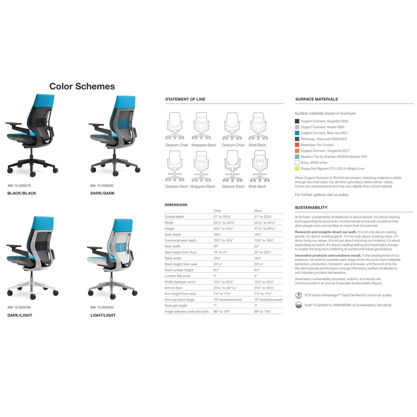 Steelcase Gesture Office Chair - Black Leather, Medium Seat Height, Wrapped Back, Dark on Dark Frame, Lumbar Support - Medaid International