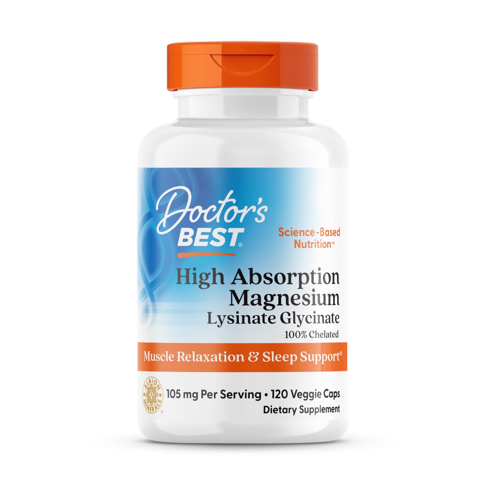 Doctor's Best High Absorption Magnesium Lysinate Glycinate Capsule, Easy to Swallow, 120 Ct - Medaid International