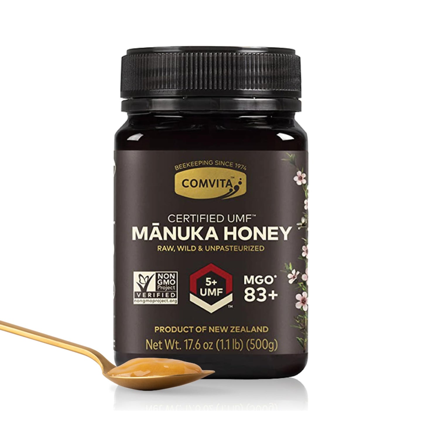 Comvita Manuka Honey UMF 5+ (MGO 83+) - Raw Manuka Honey New Zealand, Pure & Unpasteurized, Superfood for Immune Health, Use in Tea, Wild, Monofloral, Non-GMO - 500g (17.6 oz) - Medaid International