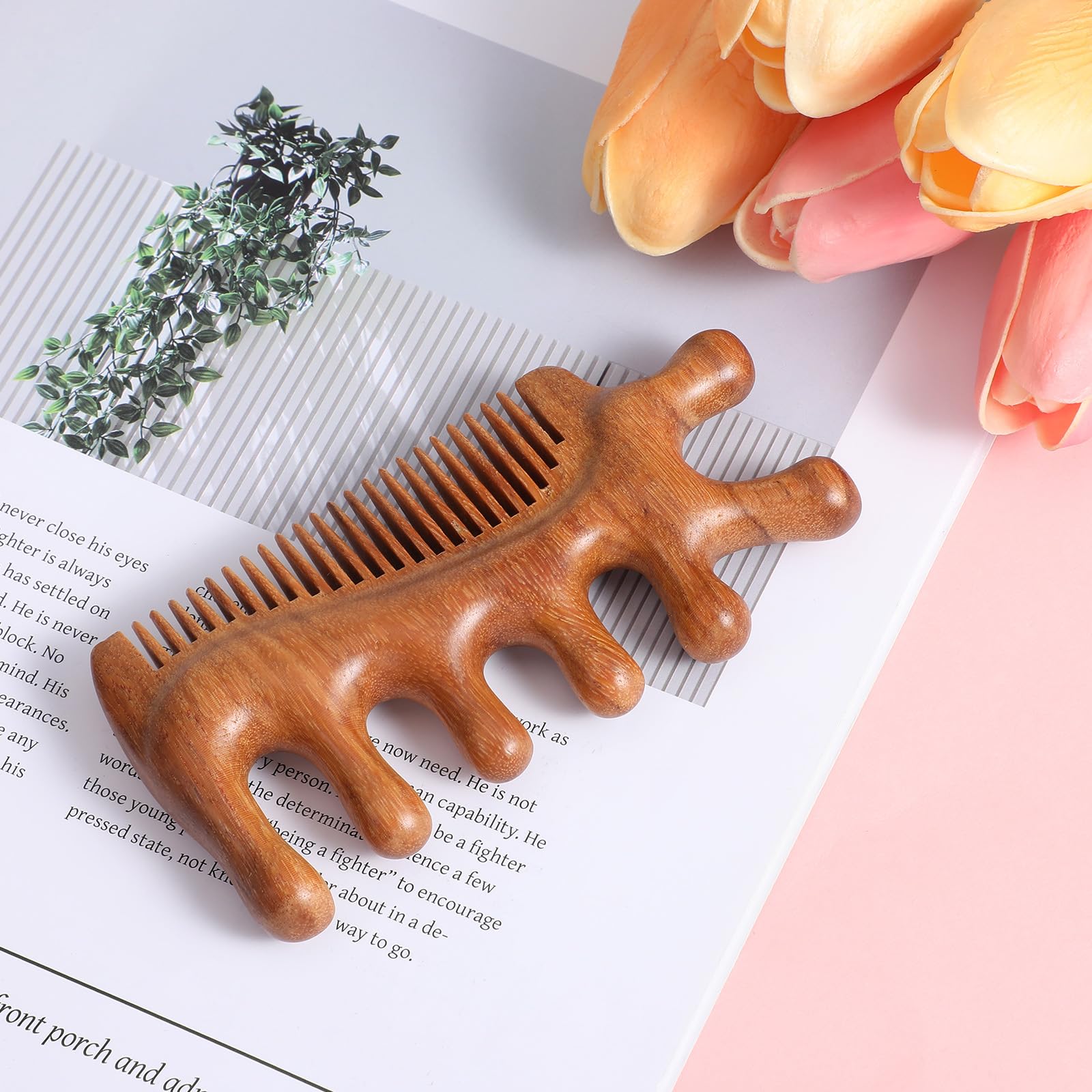 Wooden Scalp Massager, Gua Sha Comb, Massage Comb for Hair, Face, Eye, Neck and Body, Scalp Massage Tool for Stress Relief, Wide Fine Tooth Combs Gift for Women - Medaid International