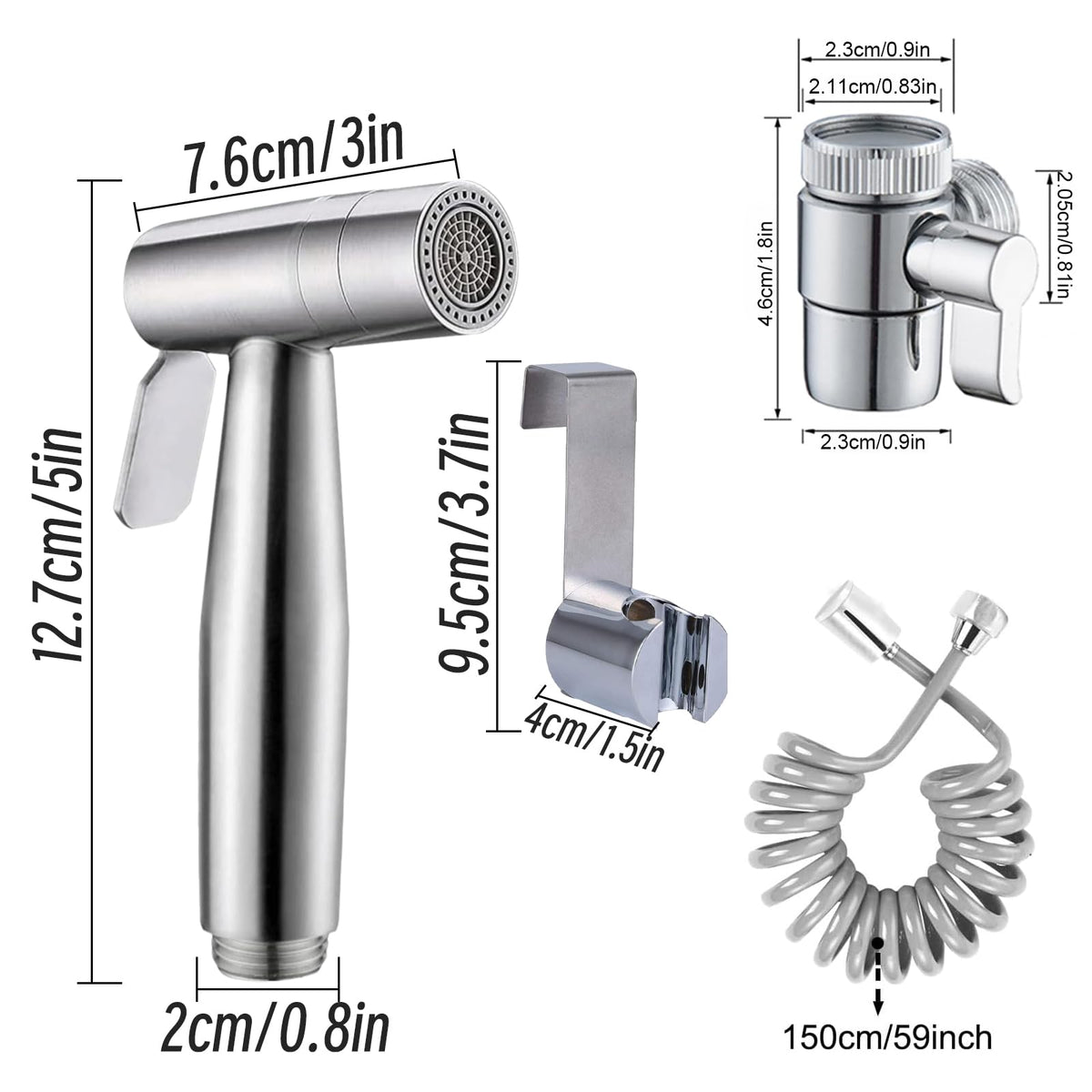 Handheld Bidet Sprayer Dual Function Nozzle Stainless Steel Baby Cloth Diaper Spray Set, 1.5m Shower Hose and Fitting, Toilet Bidet Sprayer for Washing Hair or Wash Basin