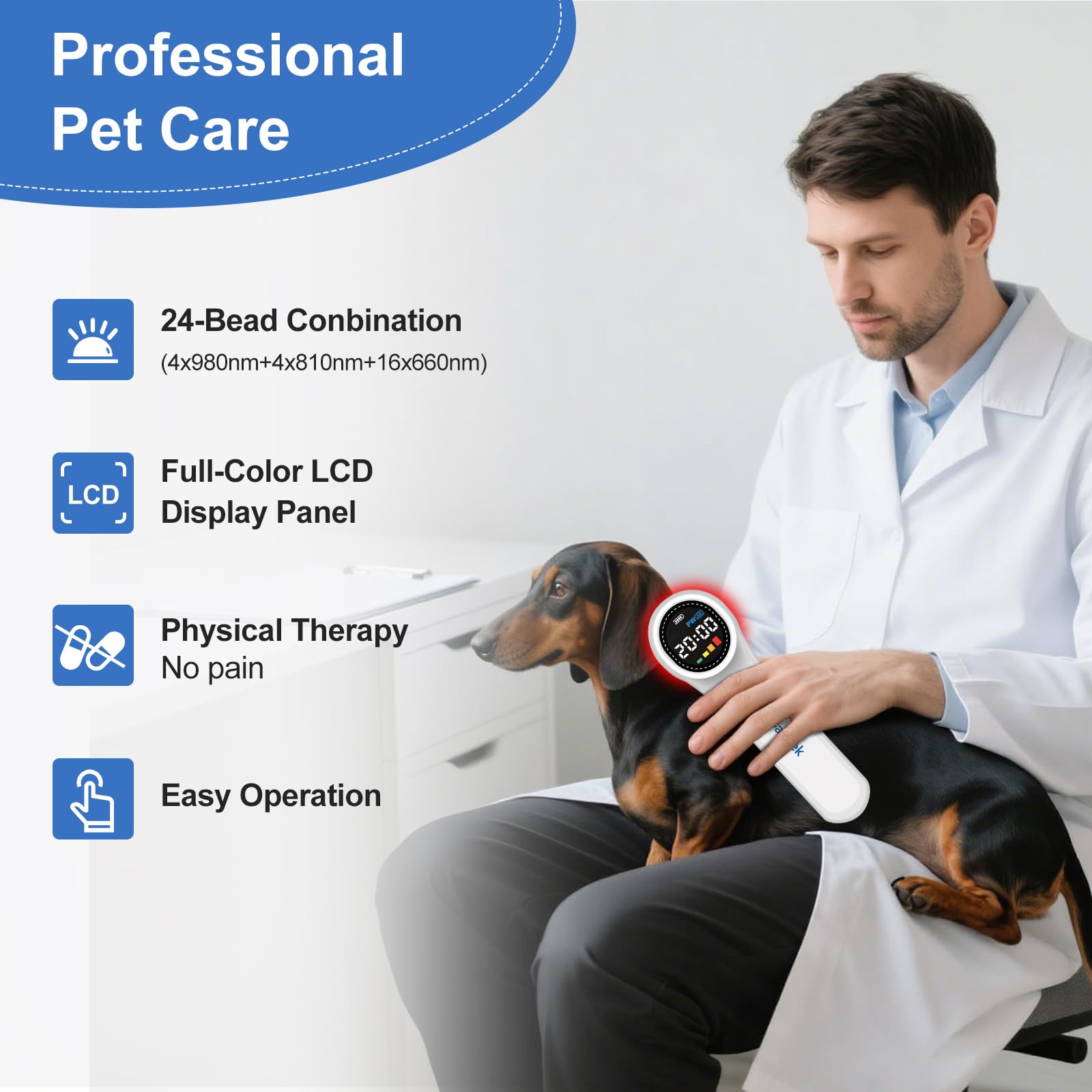 Dawfek Cold Laser Therapy Device for Dogs, 4pcs980nm 4pcs810nm 16pcs 660nm, Laser Therapy Device for Pain Relief, Arthritis, Muscle Relaxation, Infrared Red Light Therapy Machine for Pets Dogs Cats - Medaid International