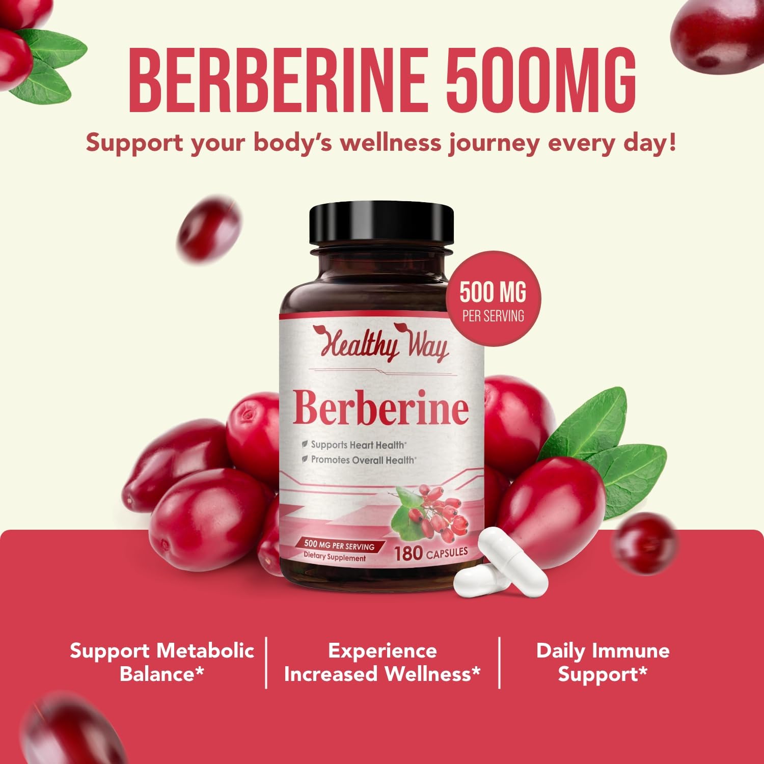 High Strength Berberine Supplement 500mg - Once Daily Potent Berberine 500mg Antioxidant Quercetin Supplement for Heart Aging and Vitality Support - Vegan Friendly & Made in The USA (180 Servings) - Medaid International