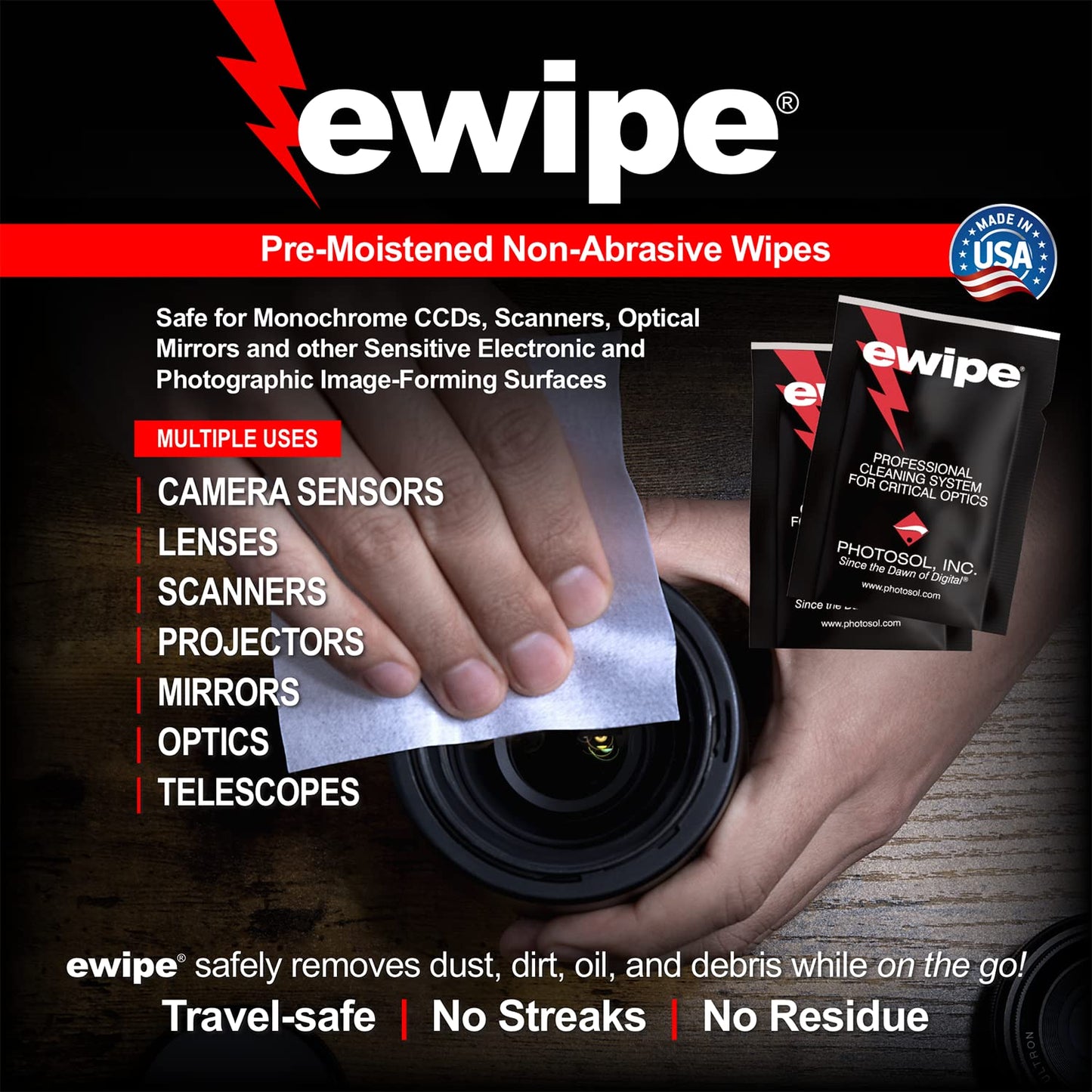 Photographic Solutions Digital Survival Kit - Type-1 (20mm) Sensor Swab, PEC-PAD Photo Wipes, E-Wipe Packet, Eclipse Optic Cleaning Fluid - Camera Cleaning Kit with Travel Bag