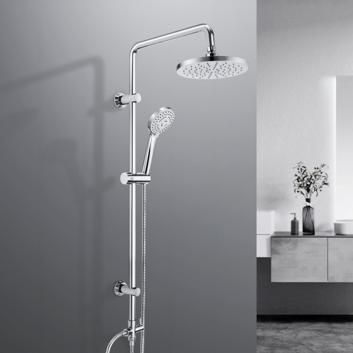 JOHO Shower Column without Taps Adjustable Fixings Heavy Duty Wall Set Bath Shower Shower Bathroom with Rain Shower Effect ABS D20 cm