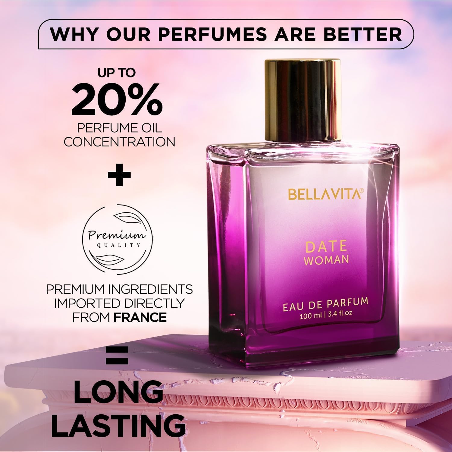 Bella Vita Luxury Date Perfume for Women | Eau De Parfum for Women | Pink Pepper, Red Fruit & Jasmine | Fruity and Floral Long-Lasting EDP Fragrance Scent | 100 ML (3.34 FL. OZ.) - Medaid International