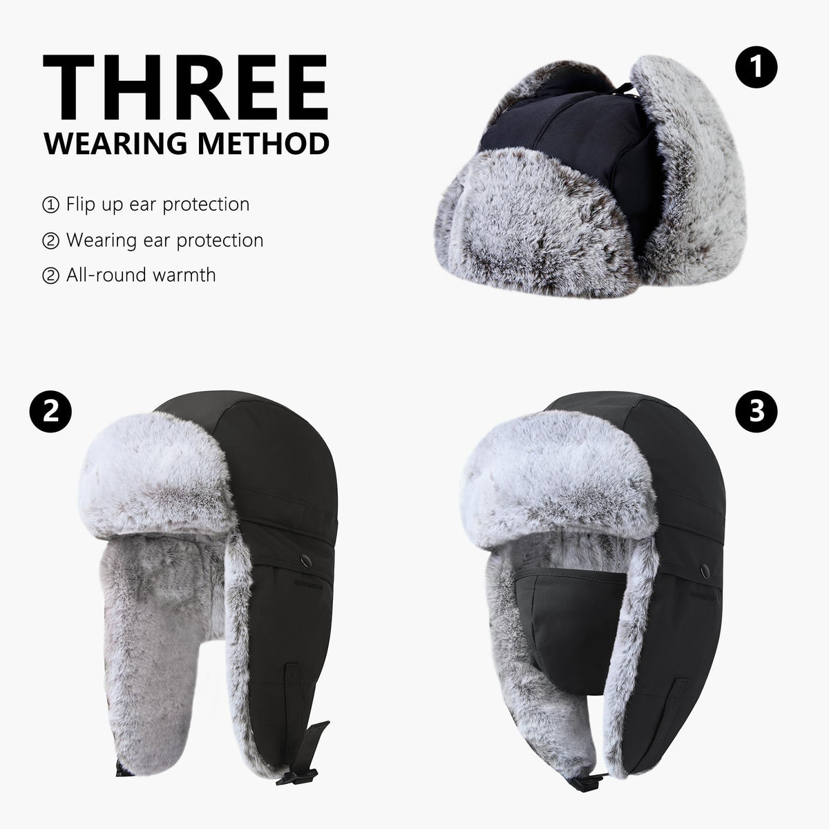 Winter Trapper Hat with Ear Flap Chin Strap and Removable Windproof Mask, KASTWAVE Unisex Warm Faux Fur Hunting Outdoor Hat