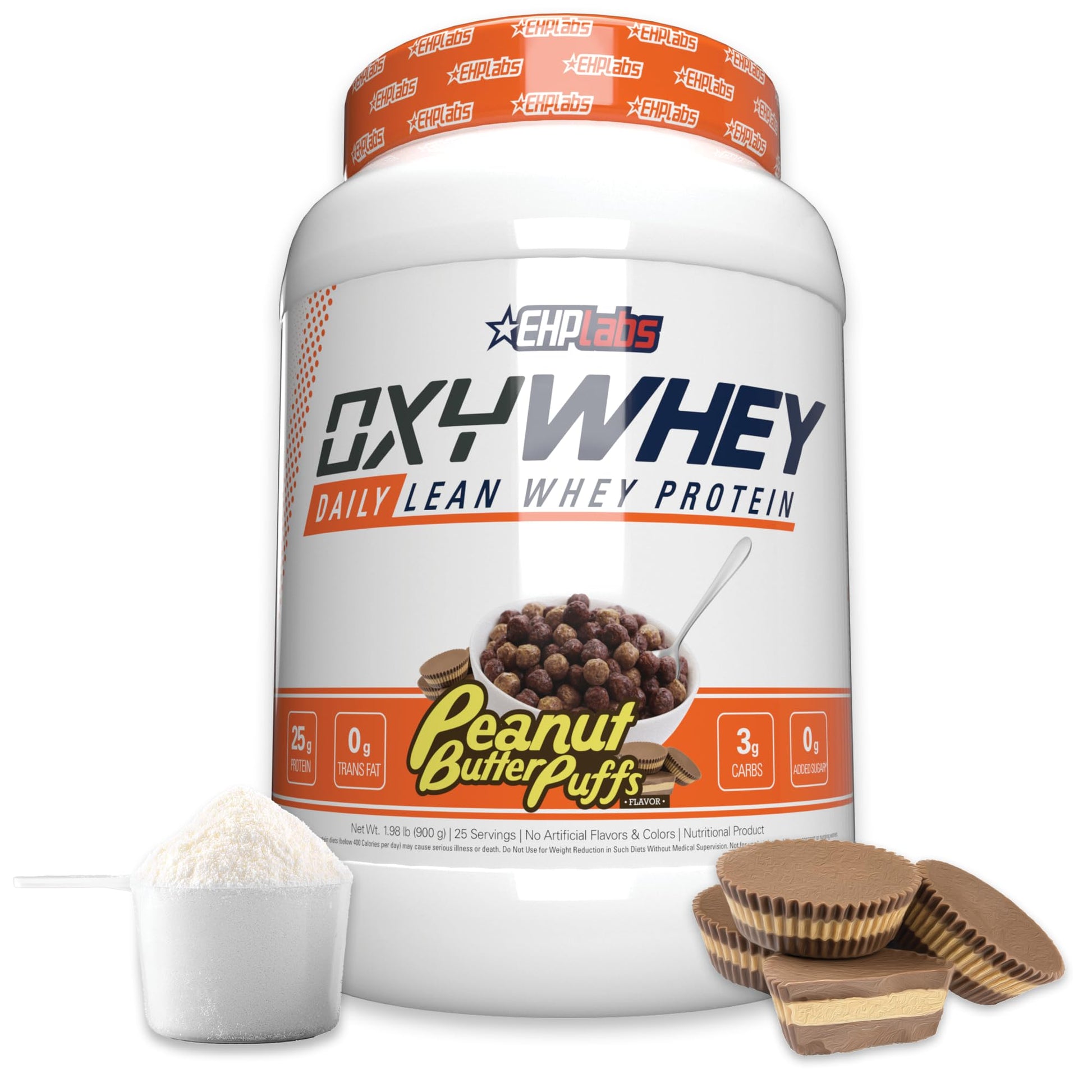 EHP Labs OxyWhey Whey Protein Isolate – 25g High Protein, Low Carb, Sugar Free Meal Replacement – Lean Whey Powder for Muscle Recovery – Non-GMO, Gluten Free – 25 Serves – Peanut Butter Puffs - Medaid International