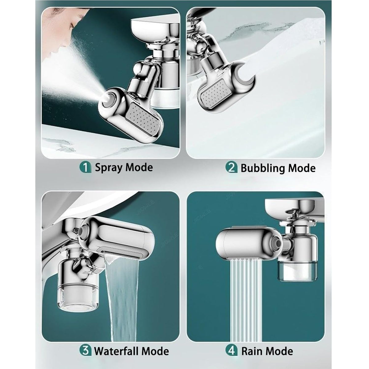 360° Rotating Faucet Aerator with Water Purification Filter, 4 Modes, for Kitchen and Bathroom Sink, Includes 2 Filter Cartridges, Chrome