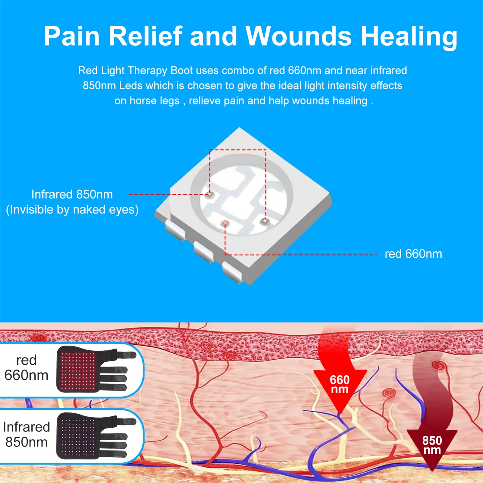 FSDLJSP Red Light Therapy for Horse Leg Stifle Pain, 850nm＆ 660nm Infrared Light Therapy Horses Boot, for Equine Muscle Recovery - Medaid International