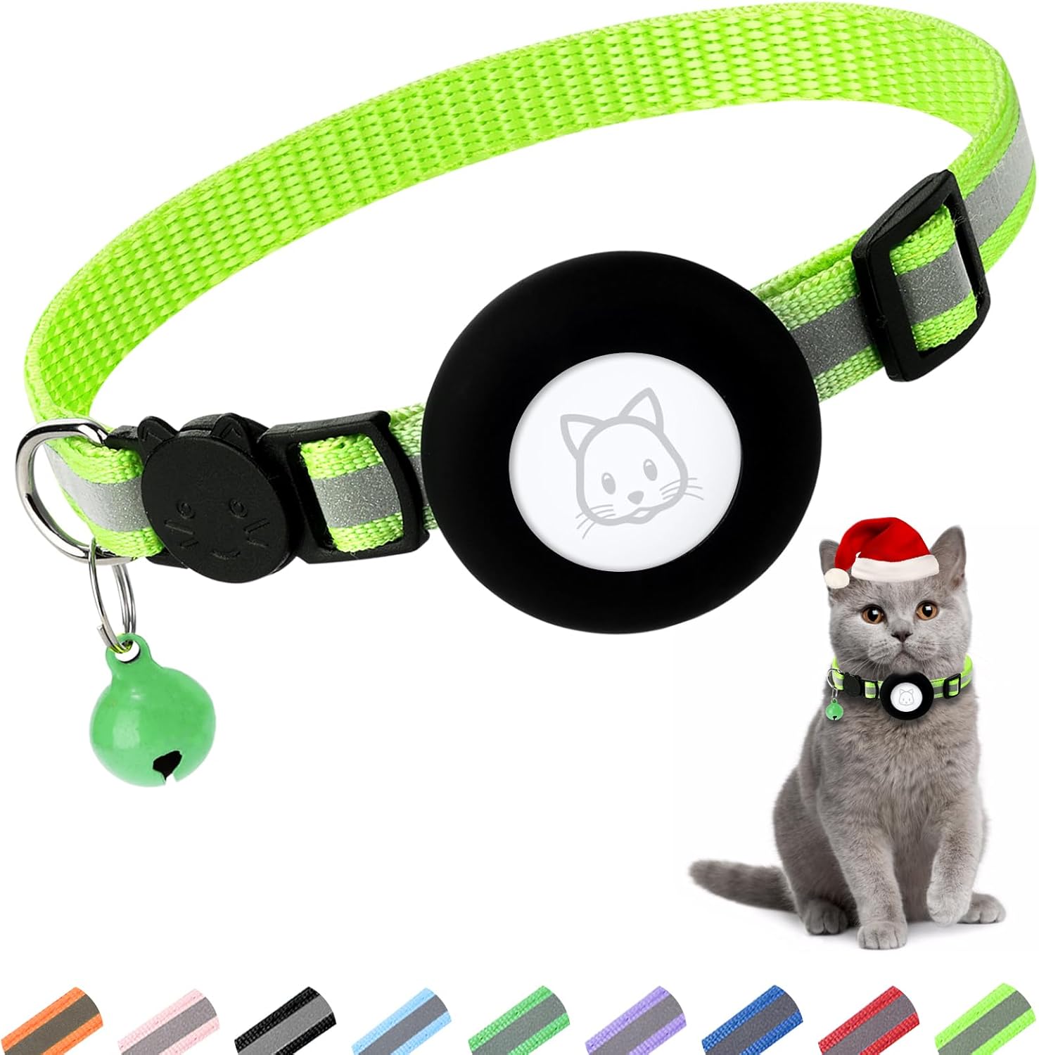Airtag Cat Collar Breakaway [Airtag NOT included], Reflective Kitten Collar with Apple Air Tag Holder and Bell for Girl Boy Cats, 0.4 Inches in Width and Lightweight - Medaid International