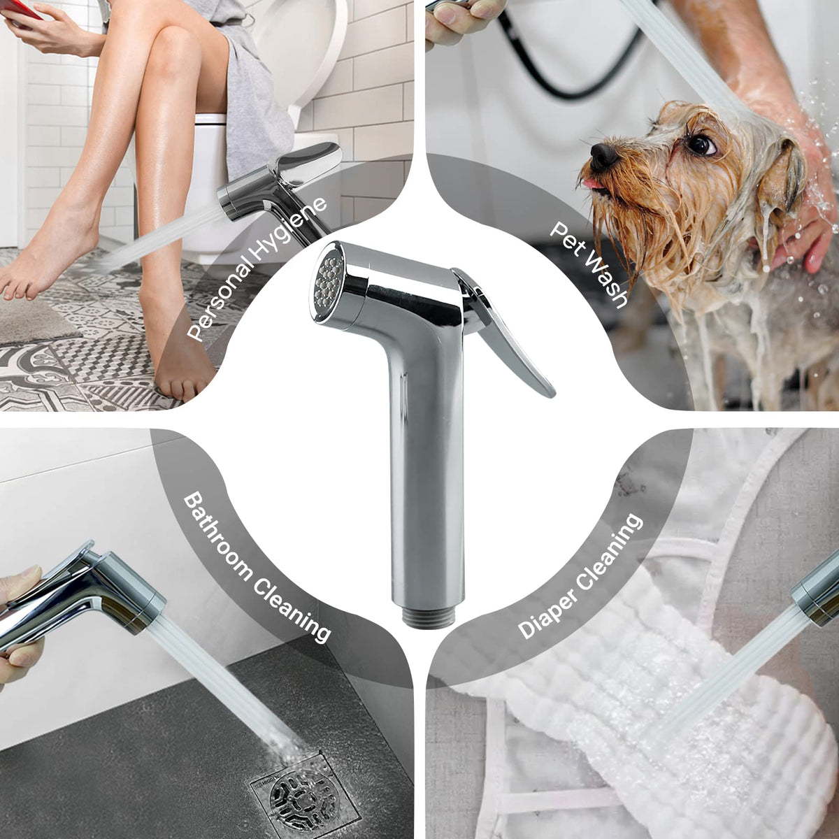 JOMOO Shattaf Set, Bidet Sprayer for Toilet with 47inches Stainless Steel Bidet Hose, Wall Mounted Handheld Bathroom Spray for Personal Hygiene, Chrome