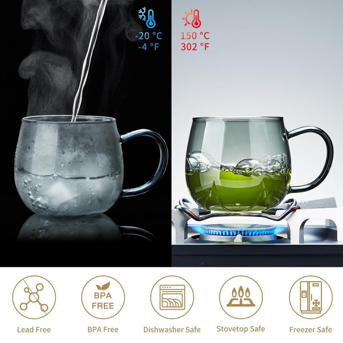 KASTWAVE 17oz (500ml) Borosilicate Glass Tea Cup with Infuser & Lid - Large Clear Mug for Loose Leaf & Blooming Tea, Tea Bags, Tea Bags - Perfect Christmas or Birthday Gift