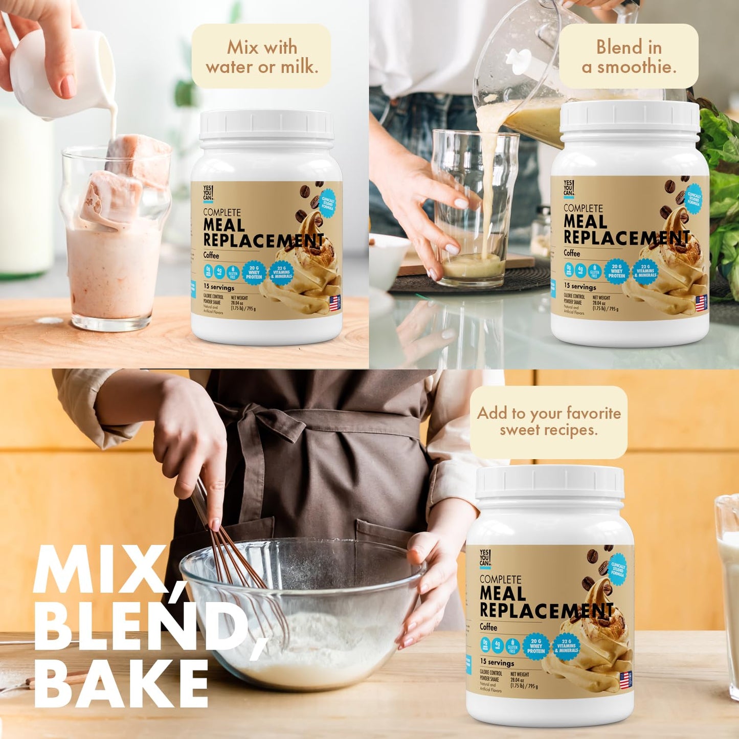 Yes You Can! Meal Replacement Shake - 20G Protein, 4G Fiber, 21 Vitamins & Minerals, 0G Added Sugar - Meal Replacement Protein Powder - Complete All-in-One Nutrition - 15 Servings (Coffee) - Medaid International