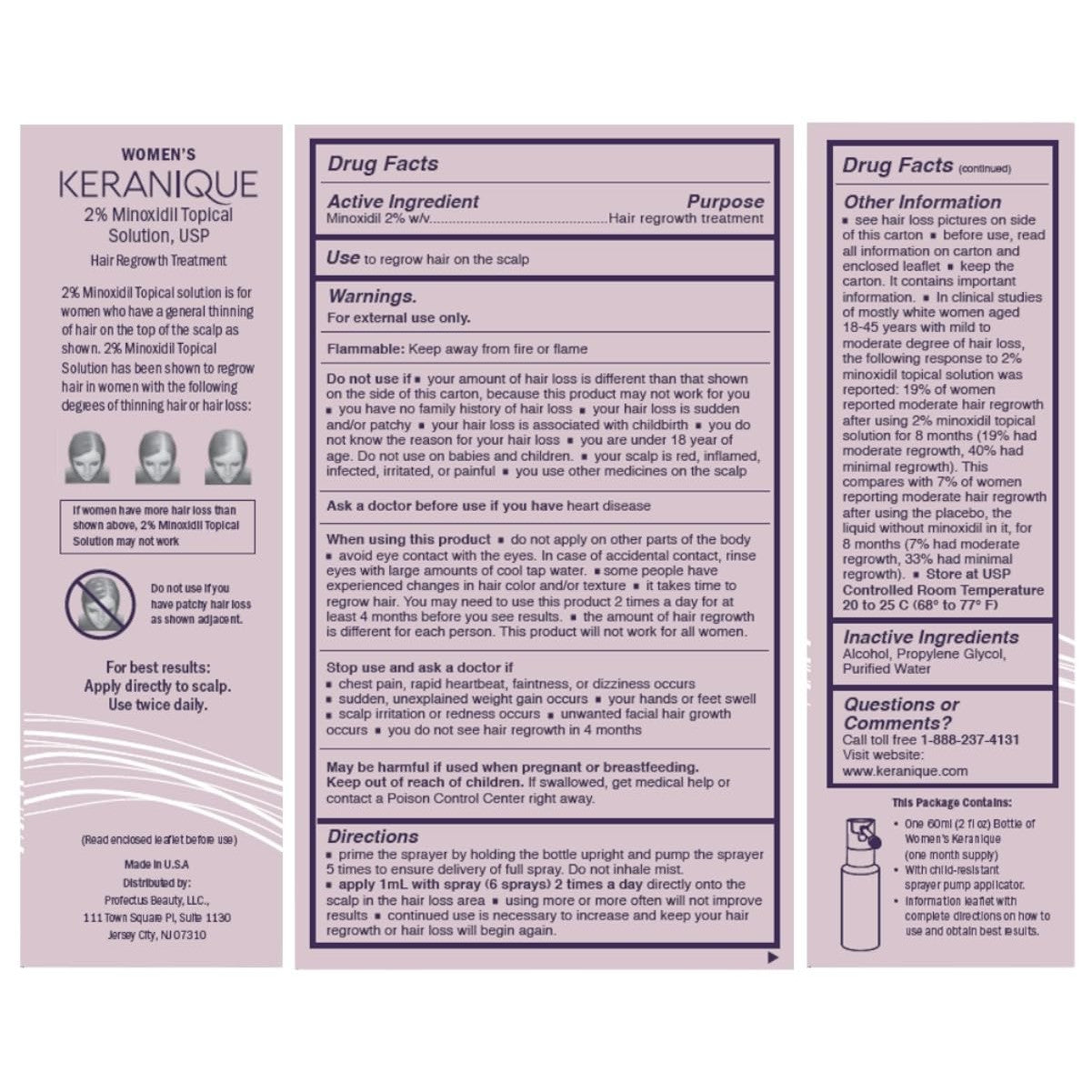 Keranique Hair Regrowth Treatment for Women - 2% Minoxidil for Hair Growth & Thickening - Topical Solution Scalp Treatment for Hair Loss & Thinning w/ Precision Spray Applicator - 2 Fl Oz - Medaid International