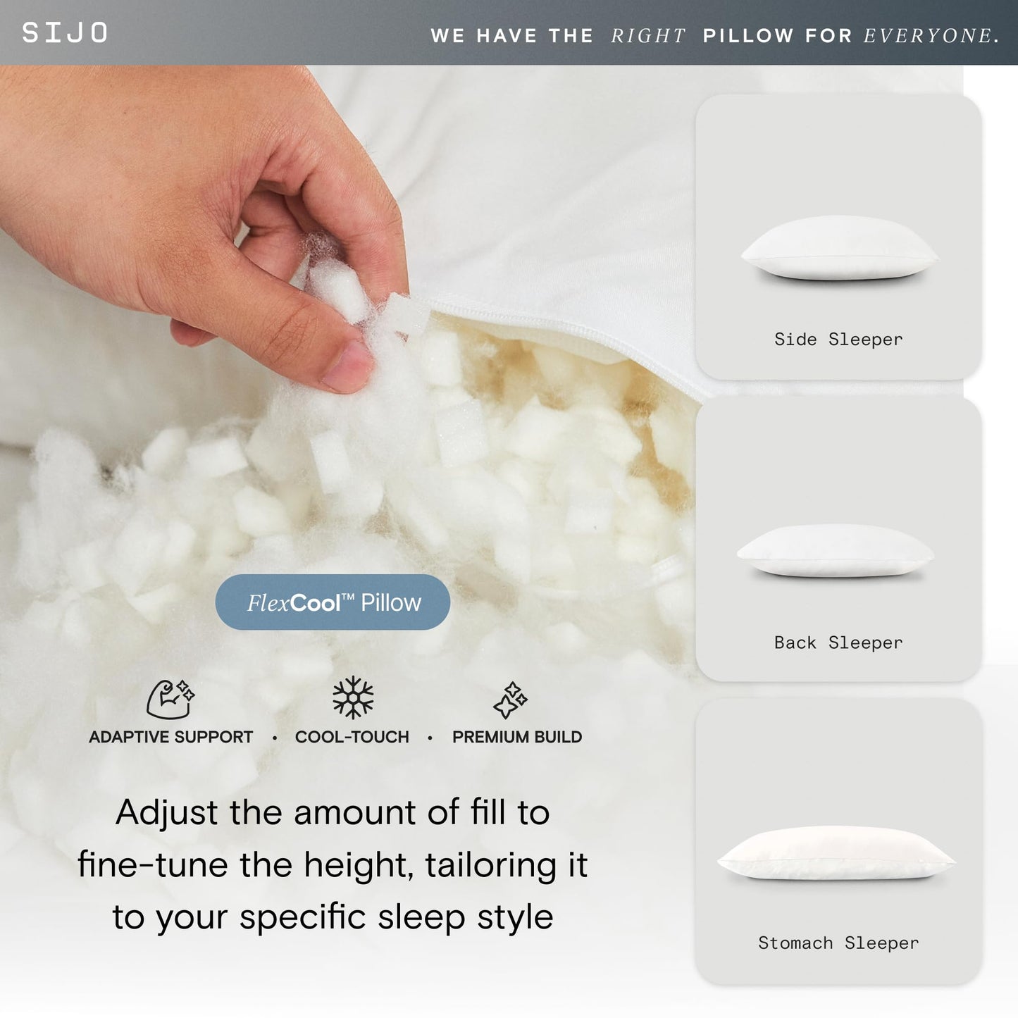 Sijo FlexCool Shredded Memory Foam Pillow - Adjustable Bed Pillow Last Cooling Surface - Good Housekeeping 2025 Bedding Award Winner - CertiPUR-US - Medium Firm for Back, Side, Stomach Sleeper (Queen) - Medaid International