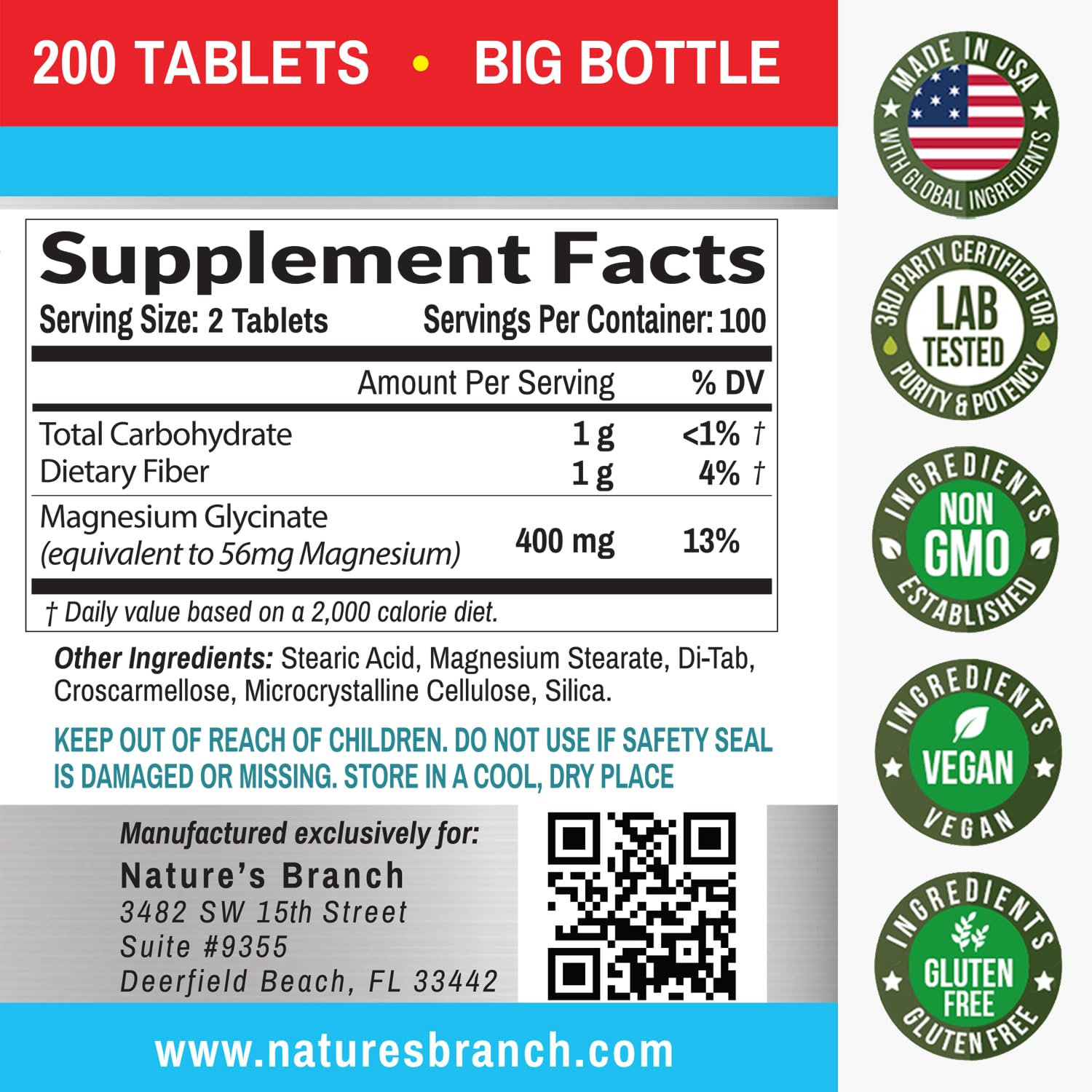 Magnesium Glycinate 400 mg - 200 Tablets - High Absorption, Non Buffered Bisglycinate Mag Supplement for Sleep, Leg Cramps, Heart, Ease Muscles, Calm Headaches for Women and Men, Non Powder Capsules - Medaid International