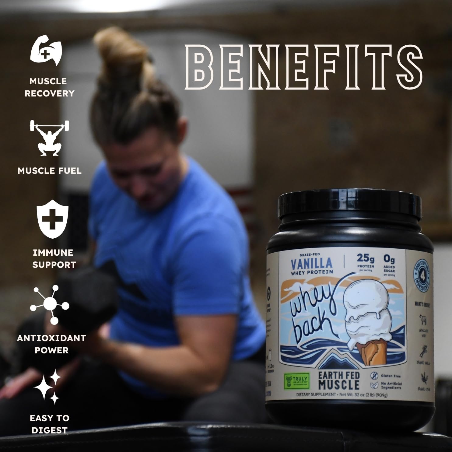 Earth Fed Muscle Whey Back Irish Grass Fed Whey Protein Isolate - NSF-Certified. No Artificial Ingredients, Soy Free, Gluten Free, Non-GMO and Hormone Free (2 Pound, 29 Servings, Vanilla) - Medaid International