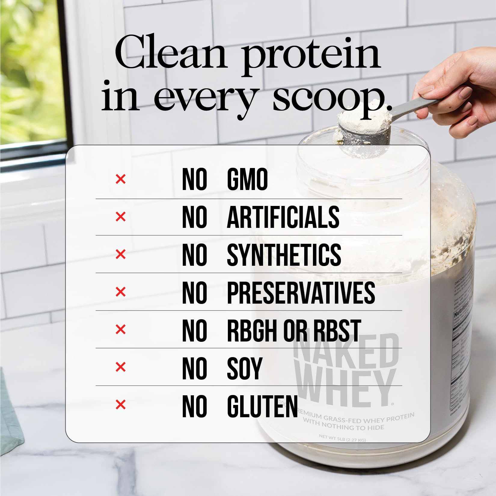 NAKED Whey 2LB 100% Grass Fed Whey Protein Powder - Only 1 Ingredient, Unflavored Whey Protein, Undenatured, Gluten Free, Soy Free, No GMOs, No Preservatives - Medaid International