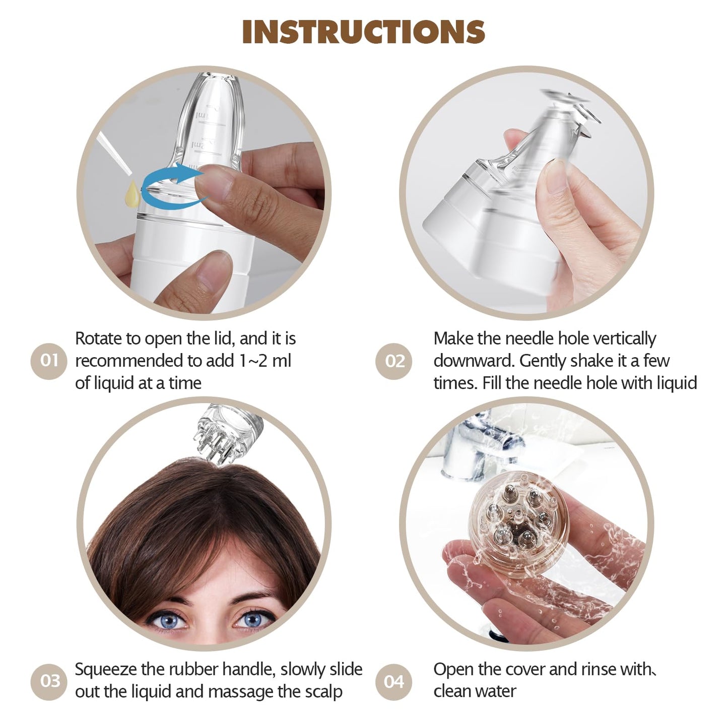 Scalp Massager Comb and Minoxidil Applicator Bottle for Hair Growth, Follicle Care and Thinning Hair Loss Treatment (White) - Medaid International