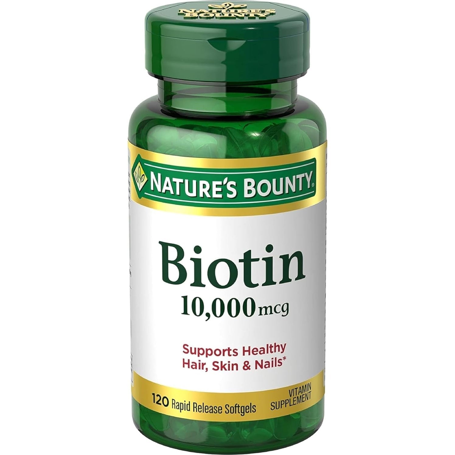 Nature's Bounty Biotin, Supports Healthy Hair, Skin and Nails, 10,000 mcg, Rapid Release Softgels, 180 Ct - Medaid International