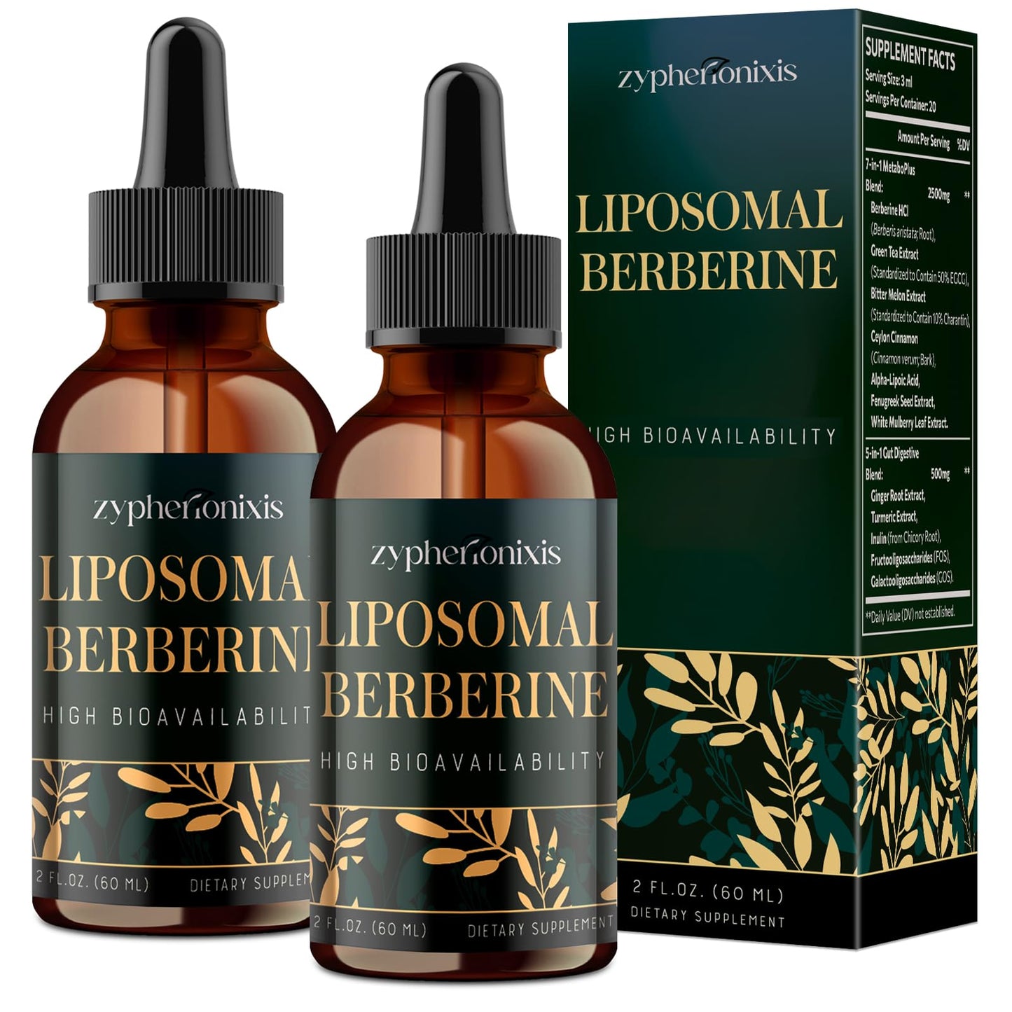 Zypherionixis Liposomal Berberine HCL Supplement Liquid 3000mg - High Absorption Berberine Drops with Ceylon Cinnamon - 12-in-1 Formula AMPK Activator, Sugar Free - 4 fl oz - Medaid International