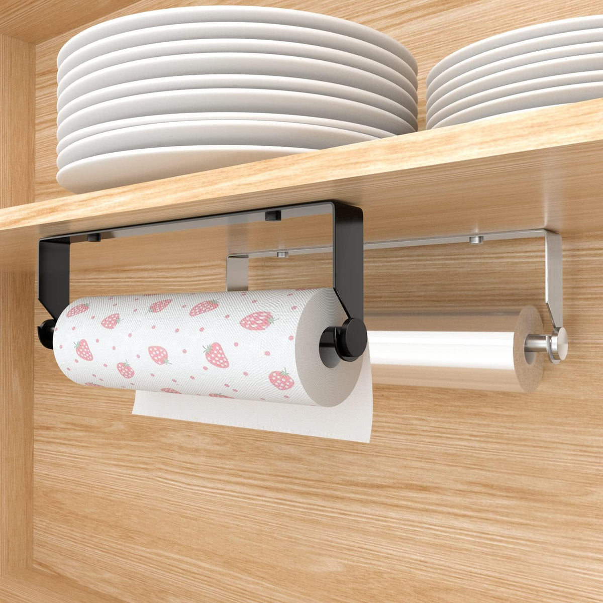 TERRIFI Paper Towel Holder Under Cabinet for Kitchen, Wall Mount Paper Towel Holder Self-Adhesive or Drilling, Paper Roll Holder Paper Towel Rack for Kitchen, Bathroom, Pantry, Sink, Black